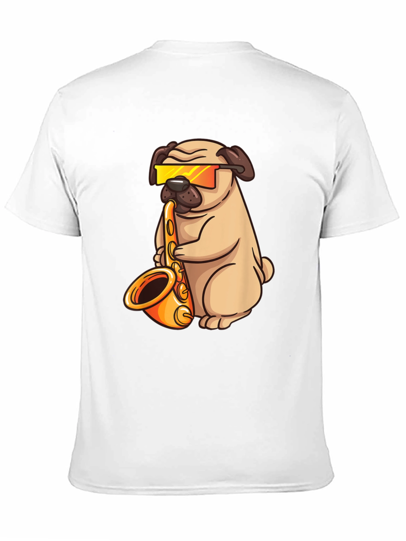 Saxophone Pug T-Shirt - Cool Dog Graphic Tee