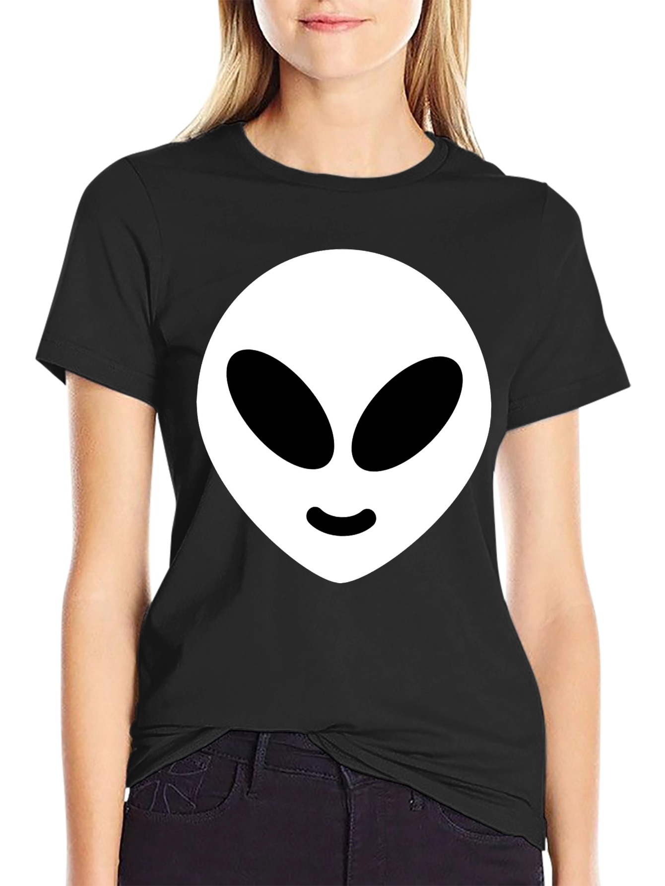 Alien Head Graphic Tee - Black Cotton Blend