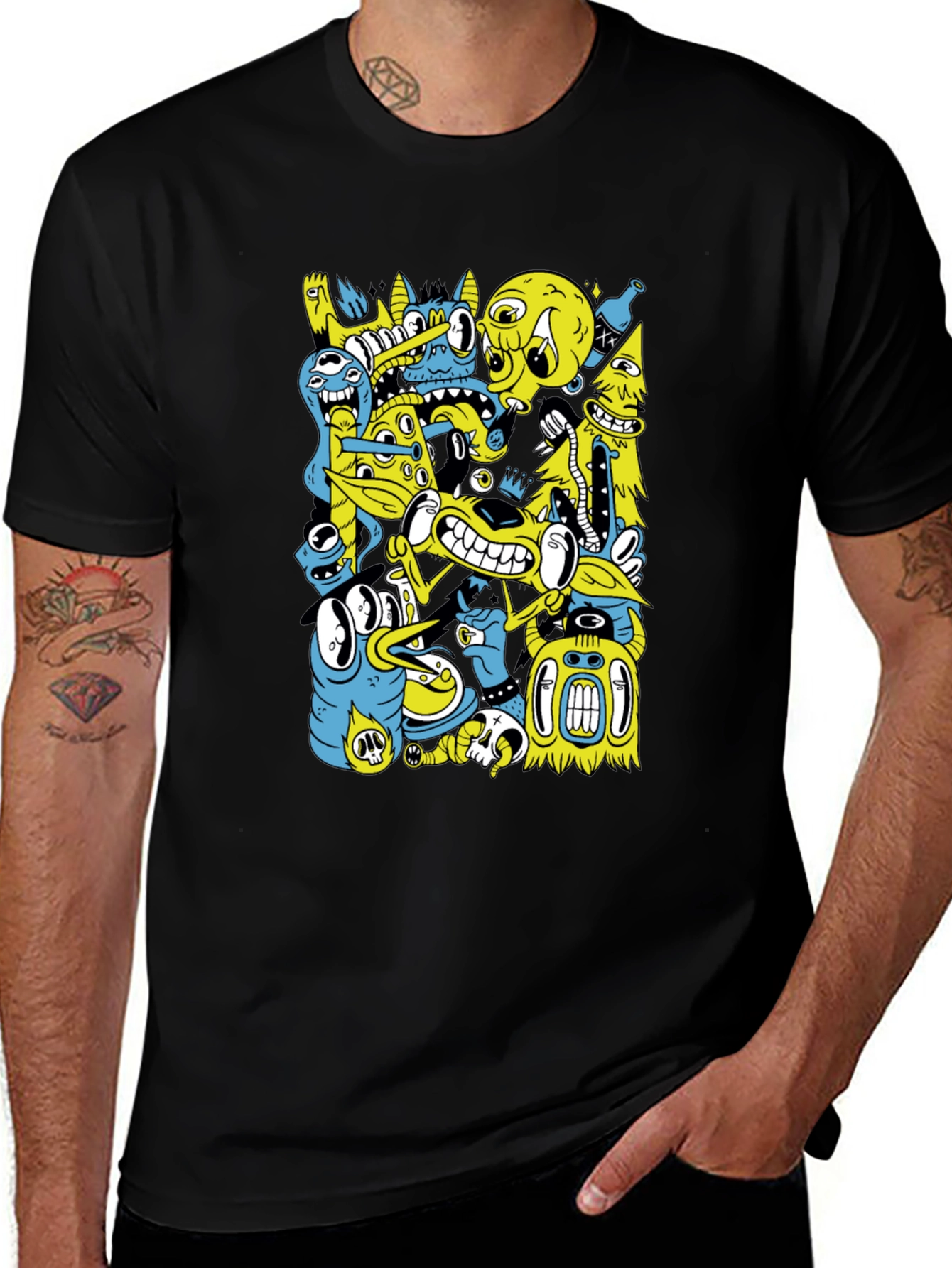 Cartoon Creature Graphic Black T-Shirt