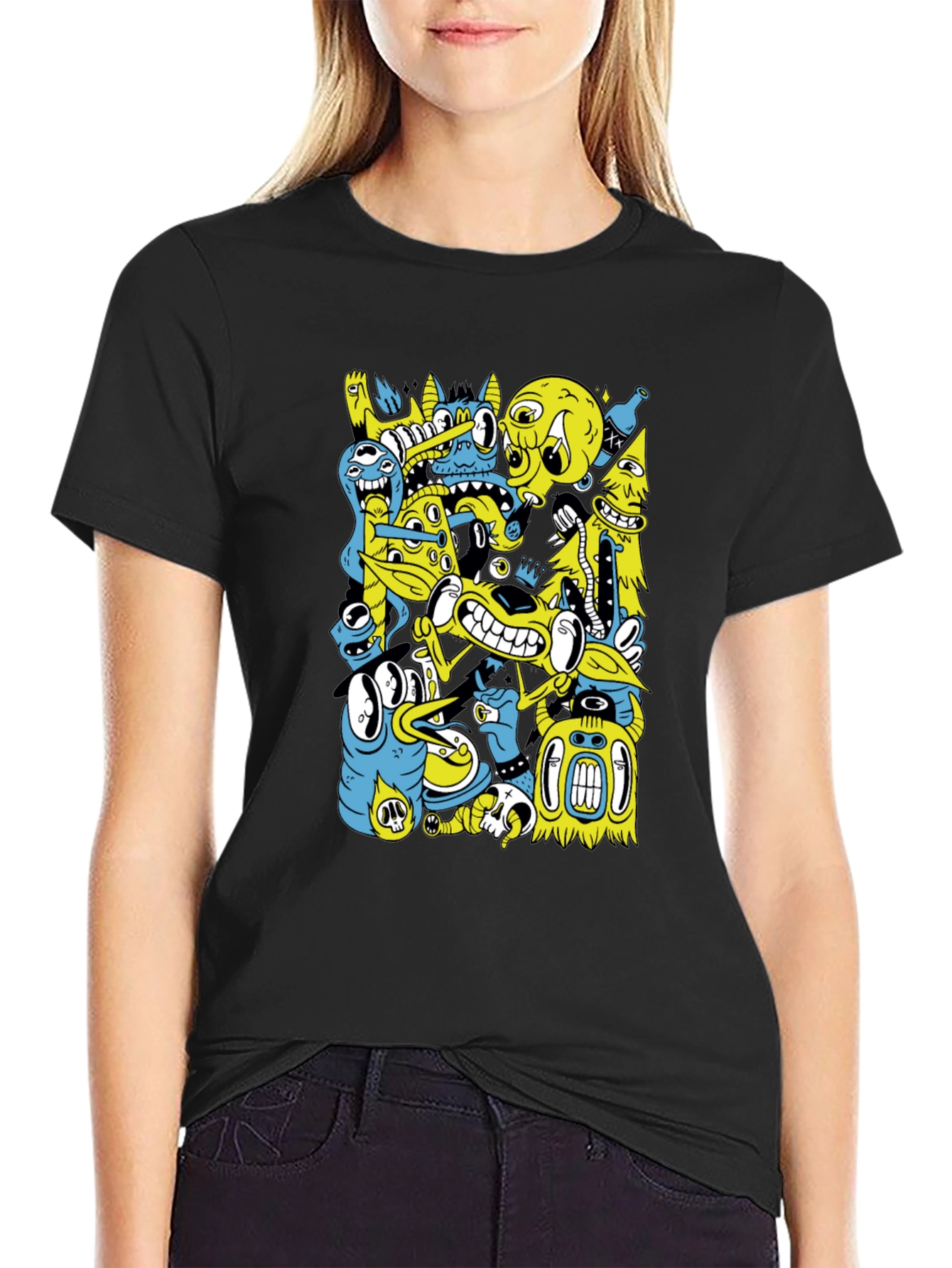 Cartoon Creature Graphic Black T-Shirt
