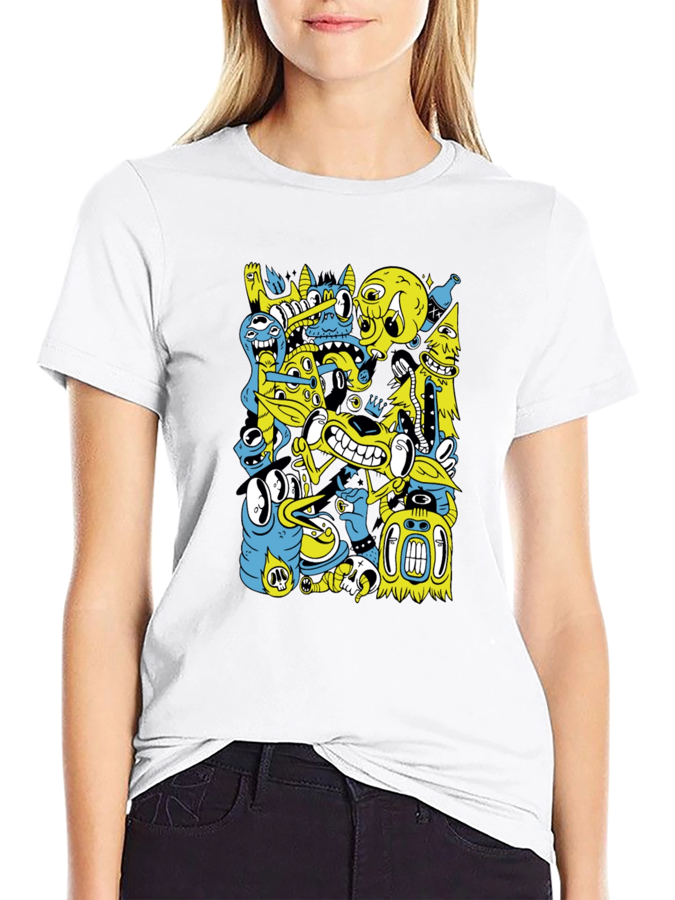 Cartoon Creature Graphic Black T-Shirt