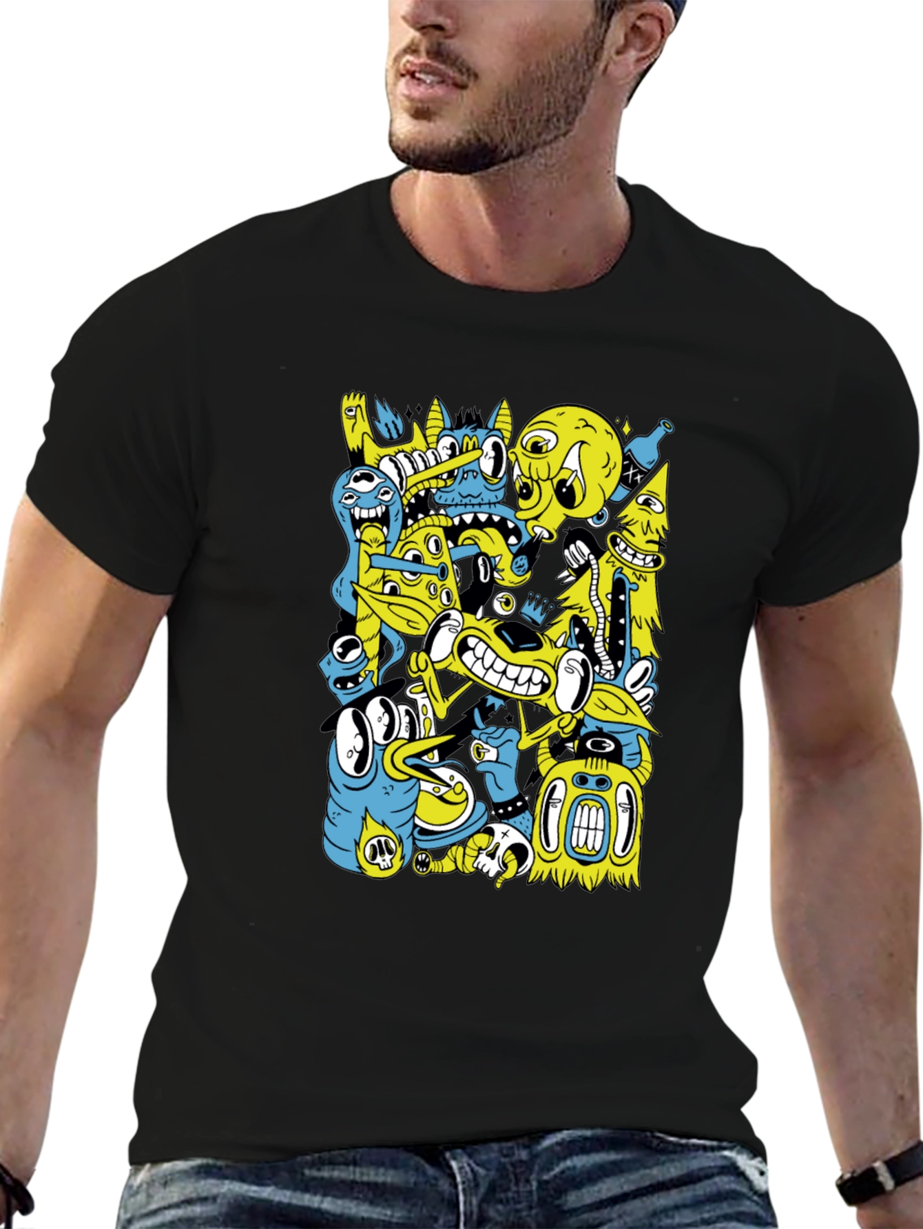 Cartoon Creature Graphic Black T-Shirt