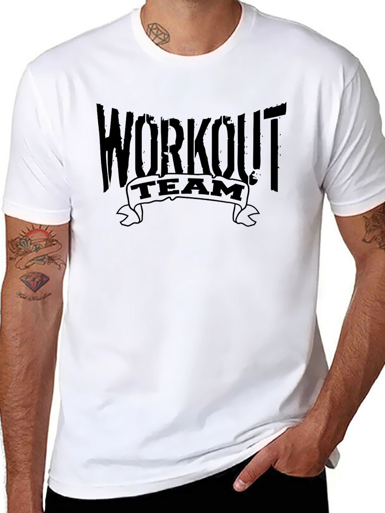 Workout Team Graphic Tee - Black Cotton T-Shirt