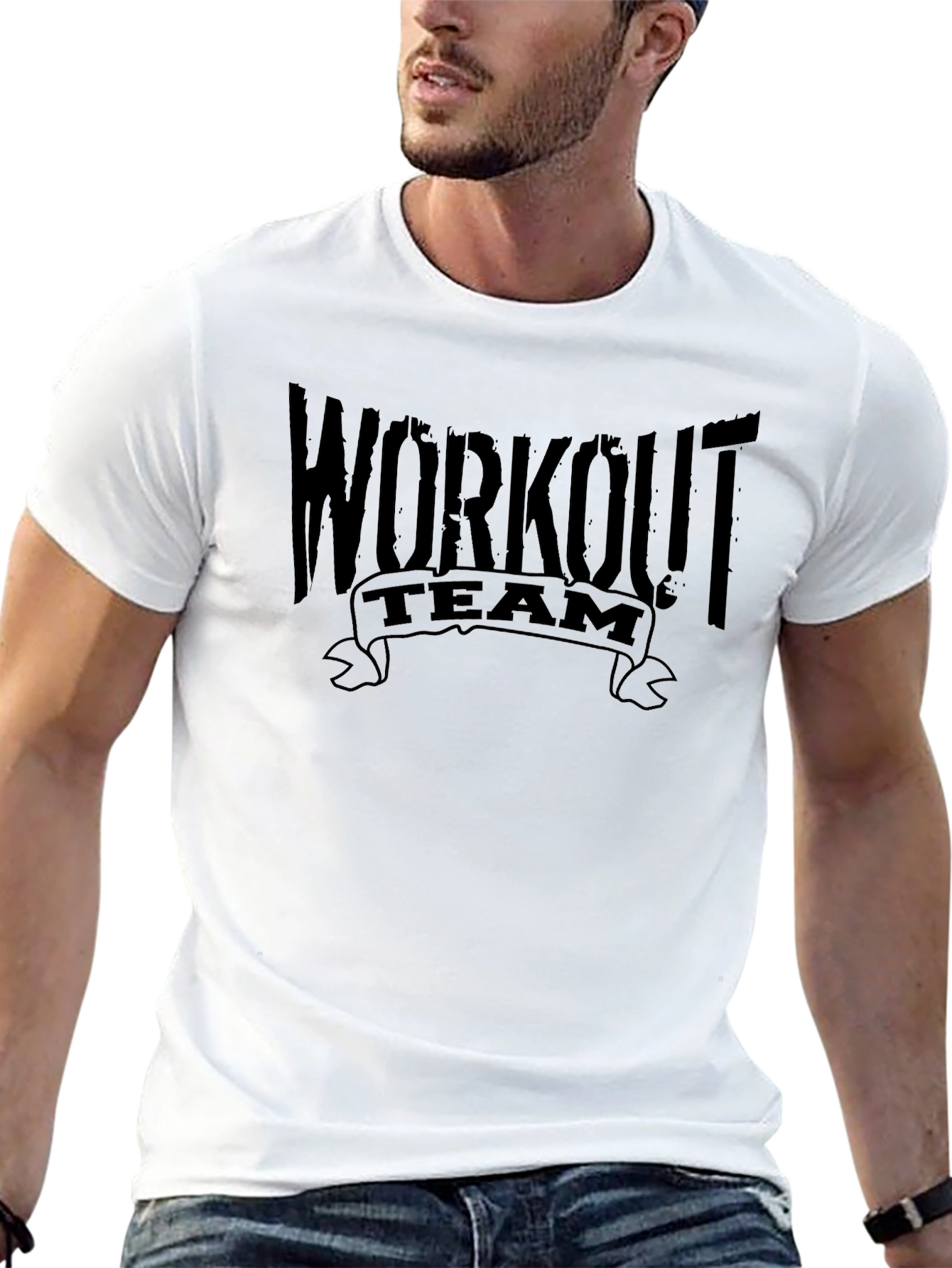 Workout Team Graphic Tee - Black Cotton T-Shirt