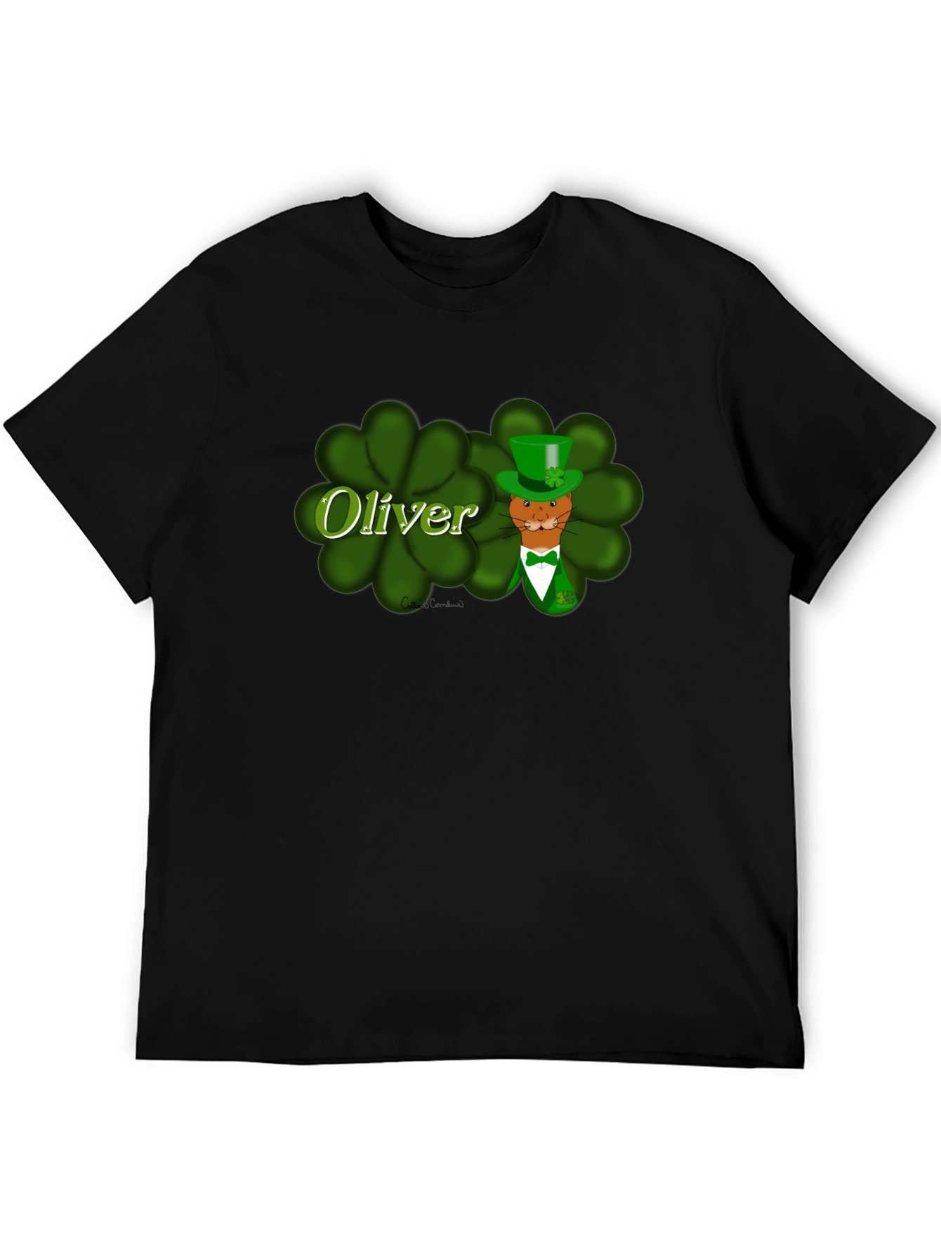 Oliver St. Patricks Day Cat Black T-Shirt