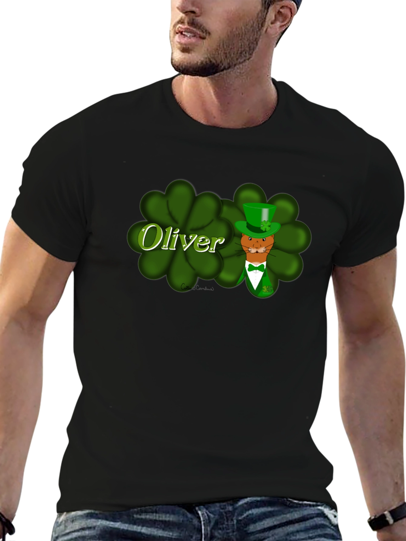 Oliver St. Patricks Day Cat Black T-Shirt