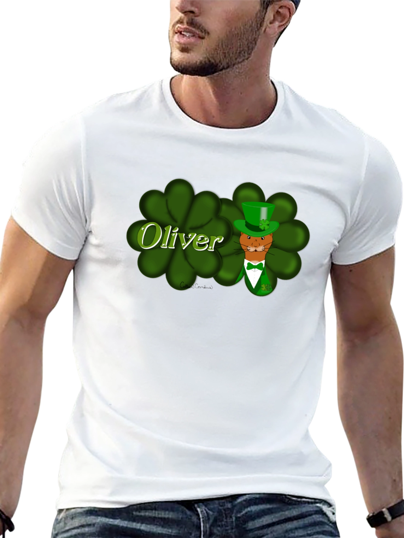 Oliver St. Patricks Day Cat Black T-Shirt