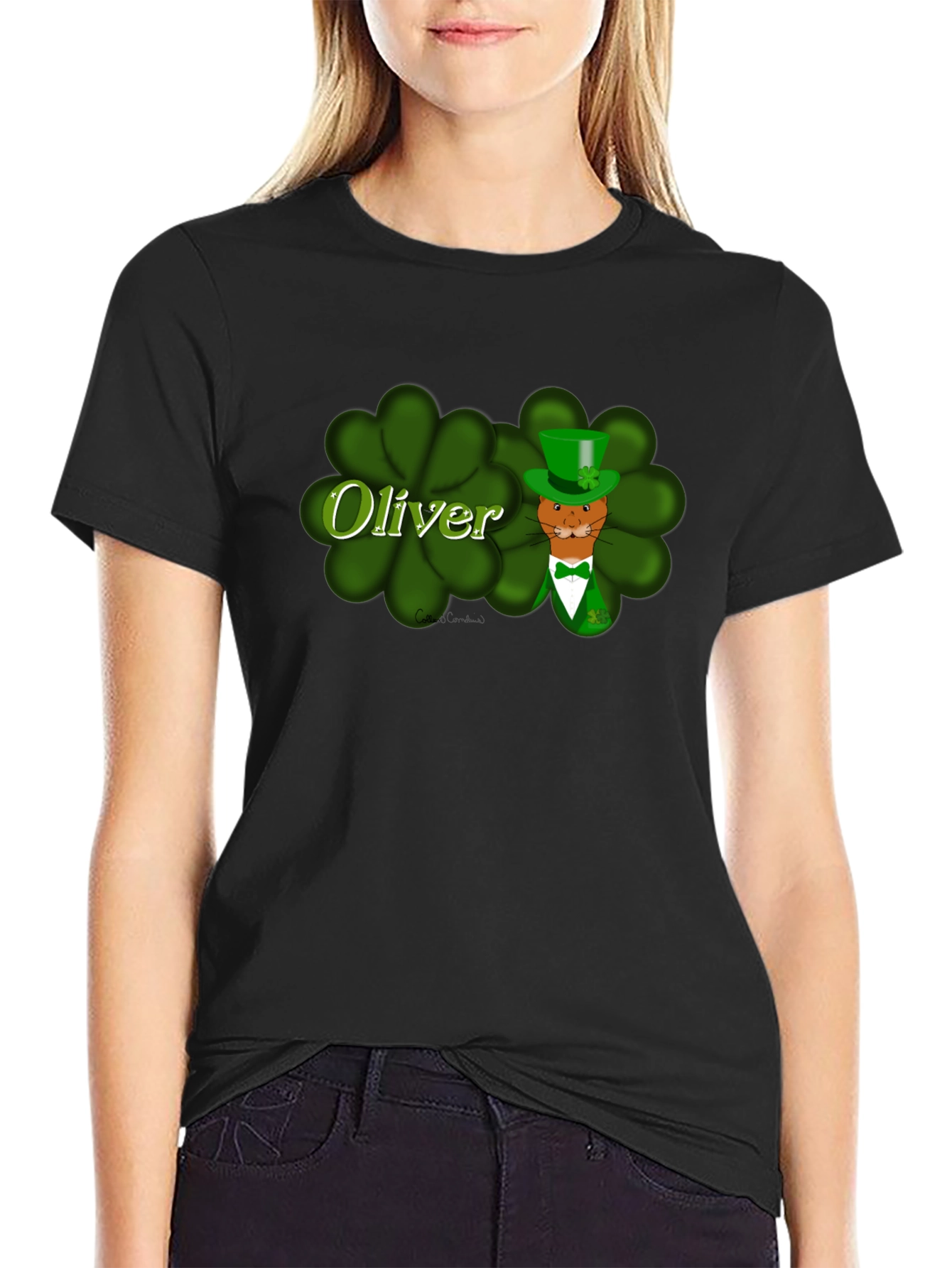 Oliver St. Patricks Day Cat Black T-Shirt