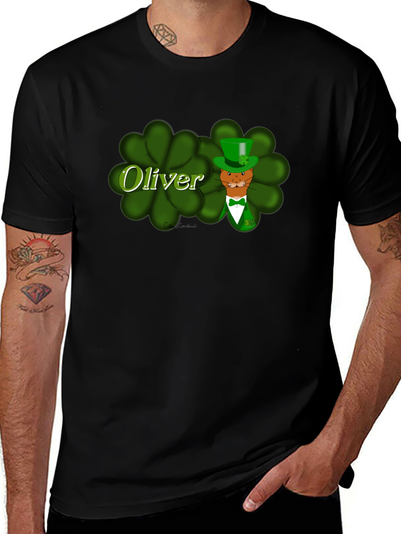 Oliver St. Patricks Day Cat Black T-Shirt