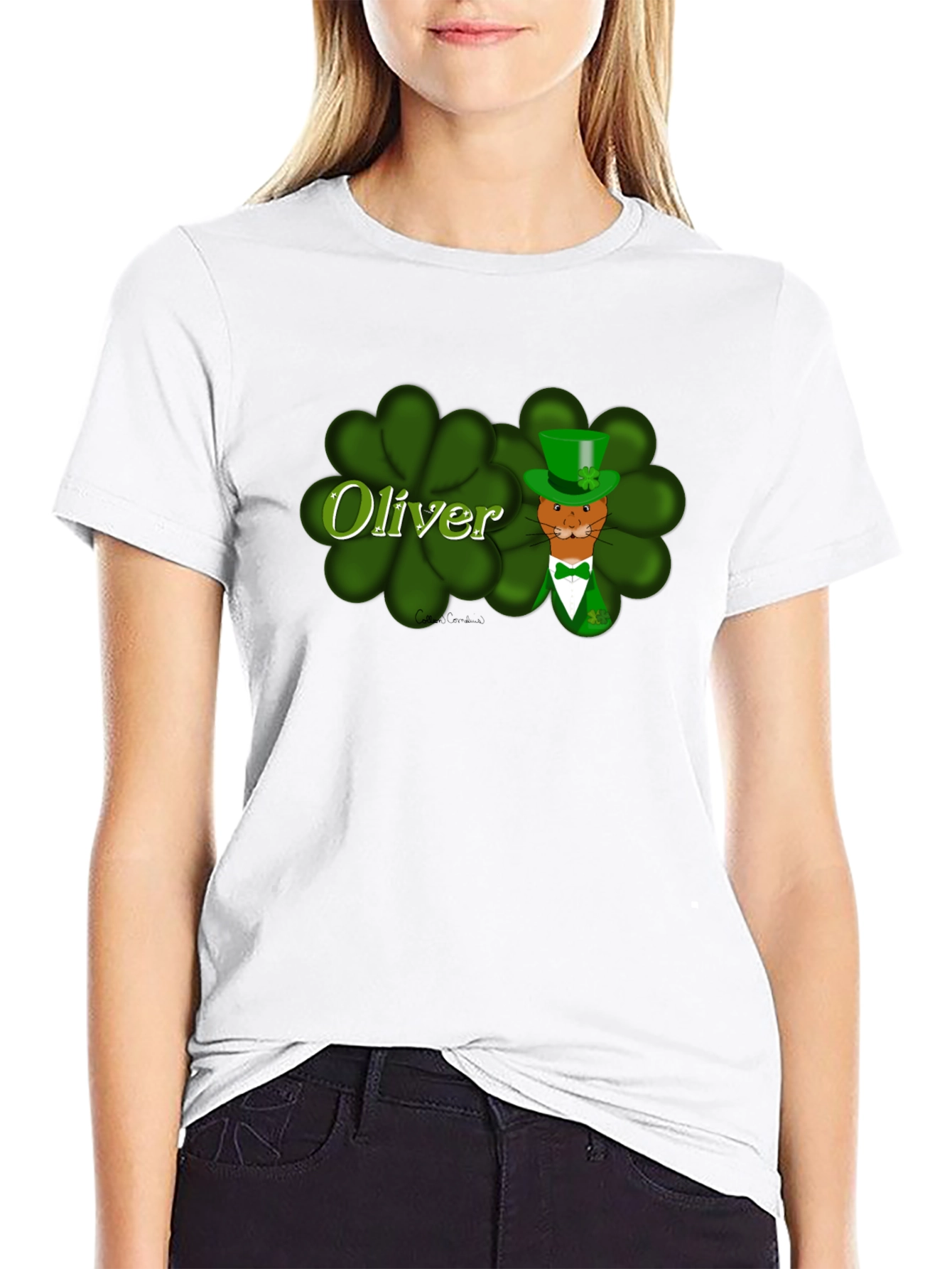 Oliver St. Patricks Day Cat Black T-Shirt