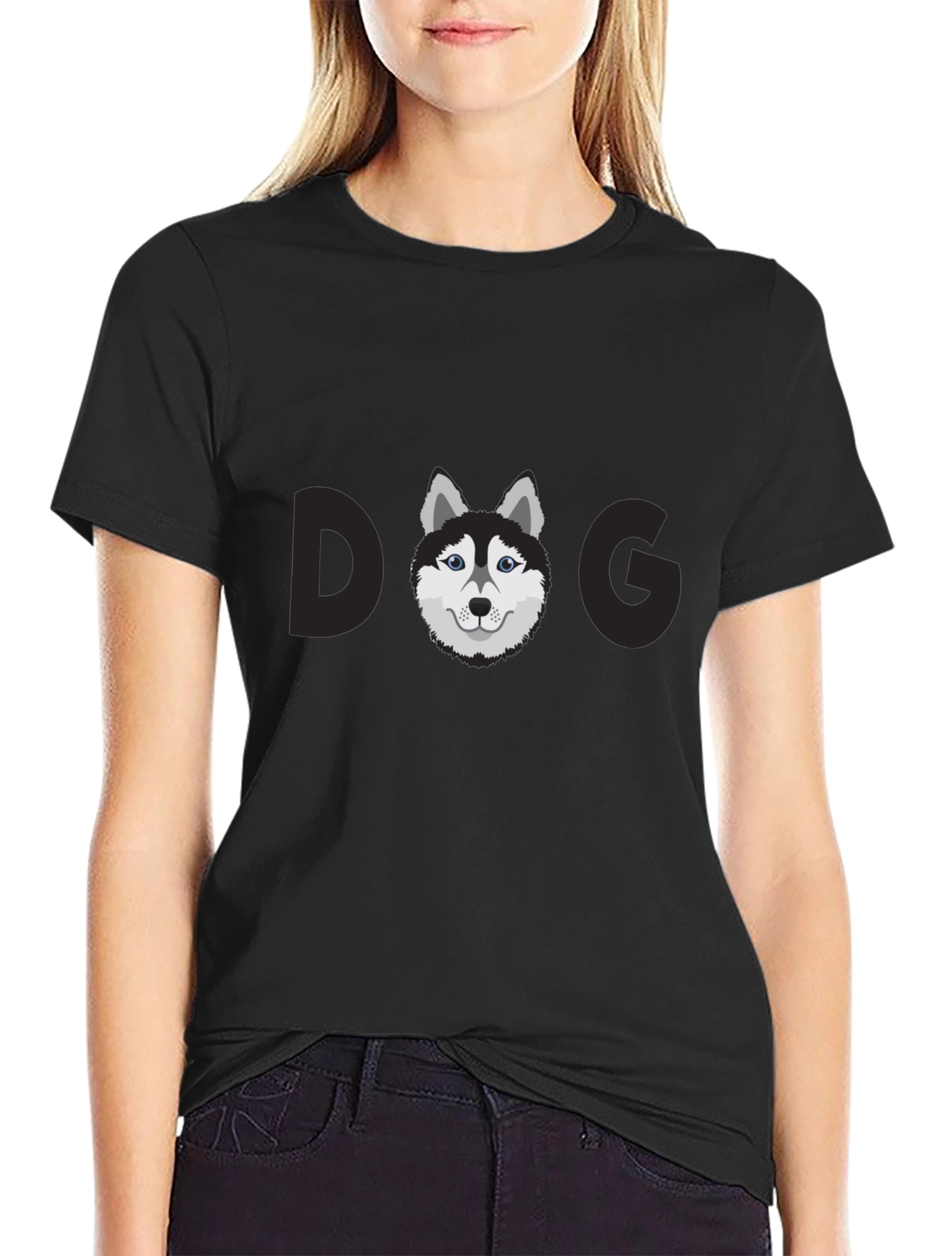 Dog Graphic Print Black T-Shirt