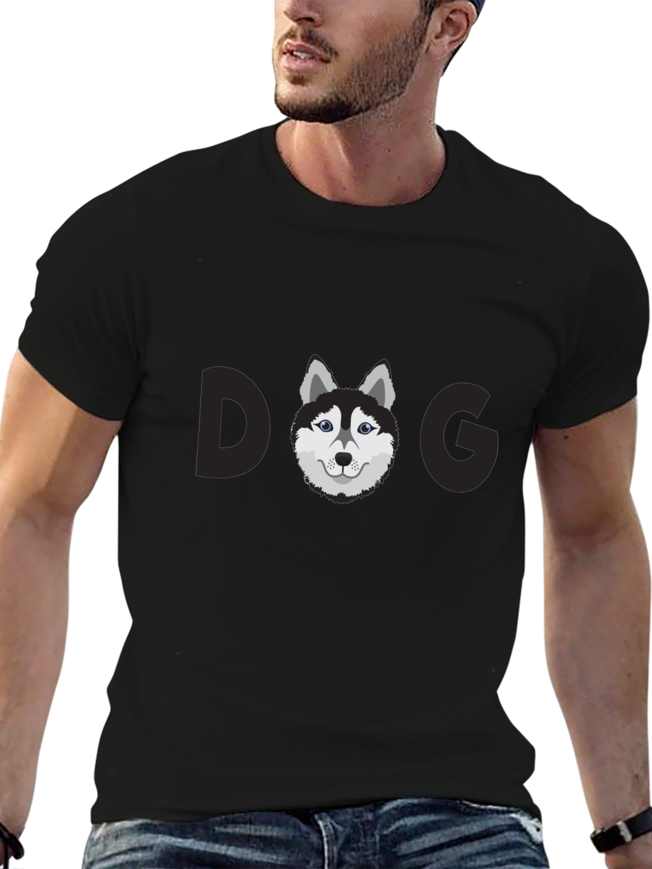 Dog Graphic Print Black T-Shirt