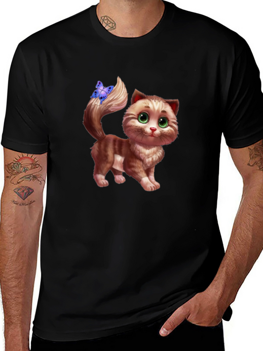 Cute Cartoon Cat Graphic Tee - Unisex Black T-Shirt