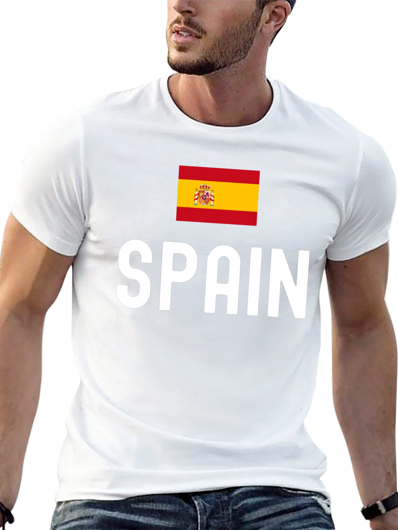 Spain Flag Graphic Tee - Black Cotton T-Shirt