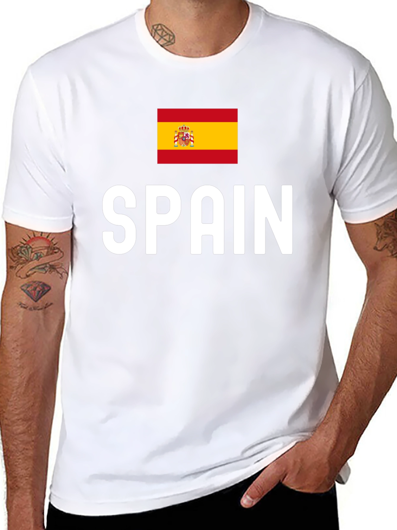 Spain Flag Graphic Tee - Black Cotton T-Shirt