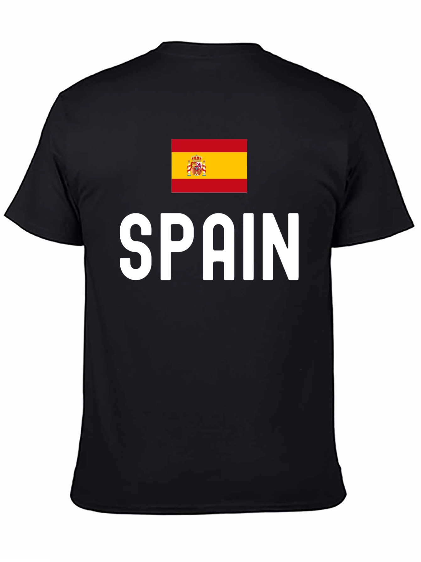 Spain Flag Graphic Tee - Black Cotton T-Shirt