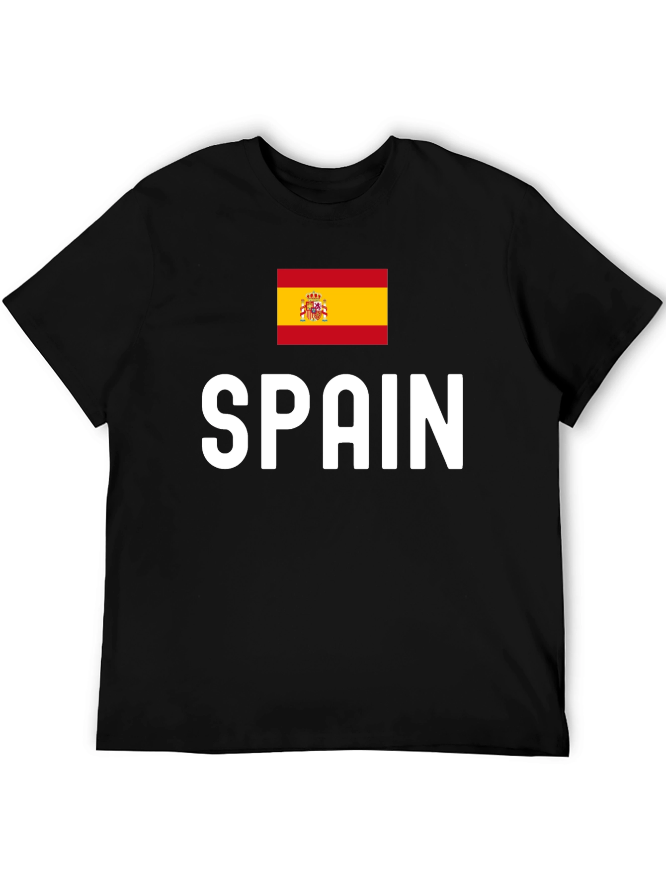 Spain Flag Graphic Tee - Black Cotton T-Shirt