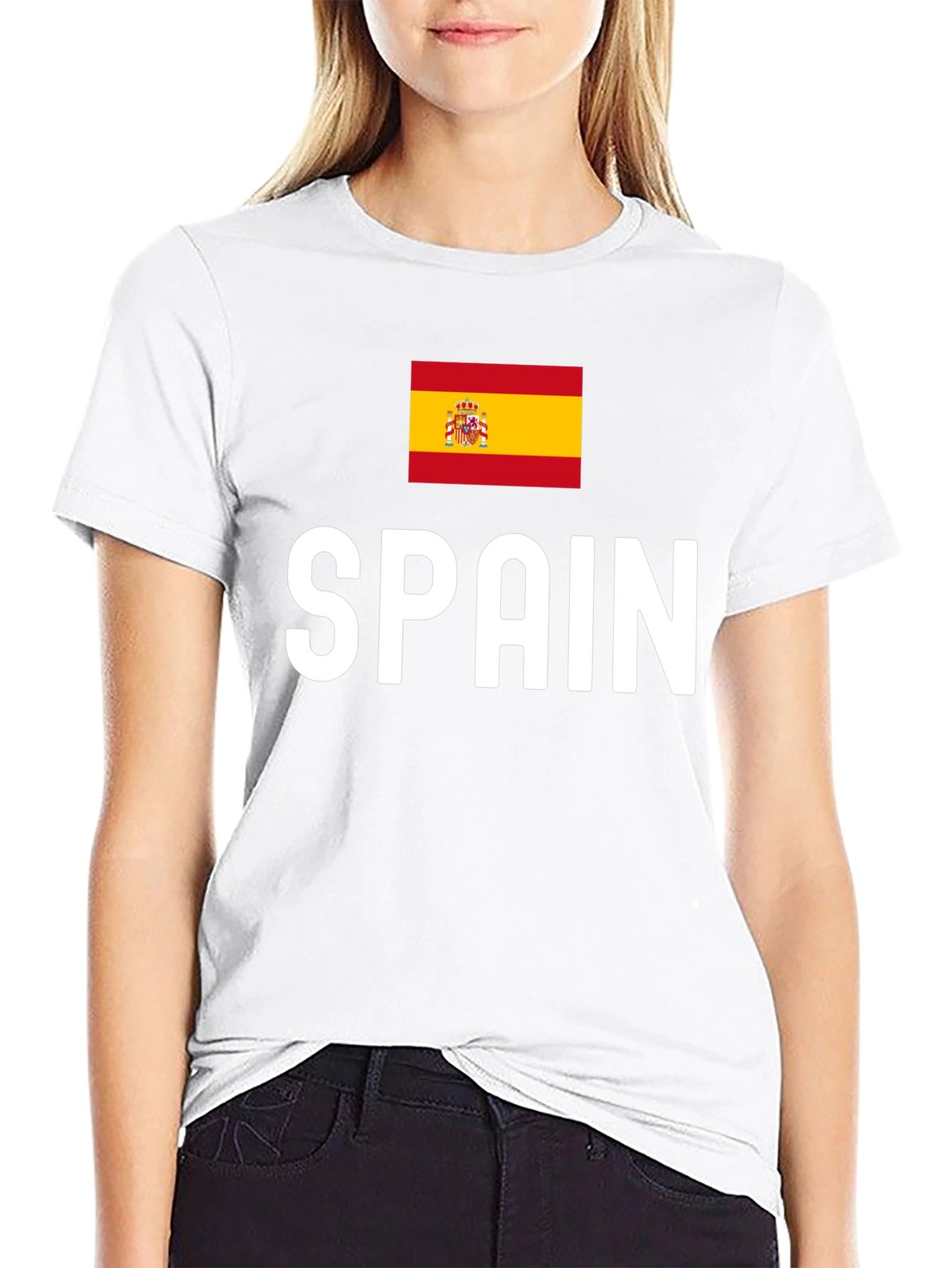 Spain Flag Graphic Tee - Black Cotton T-Shirt