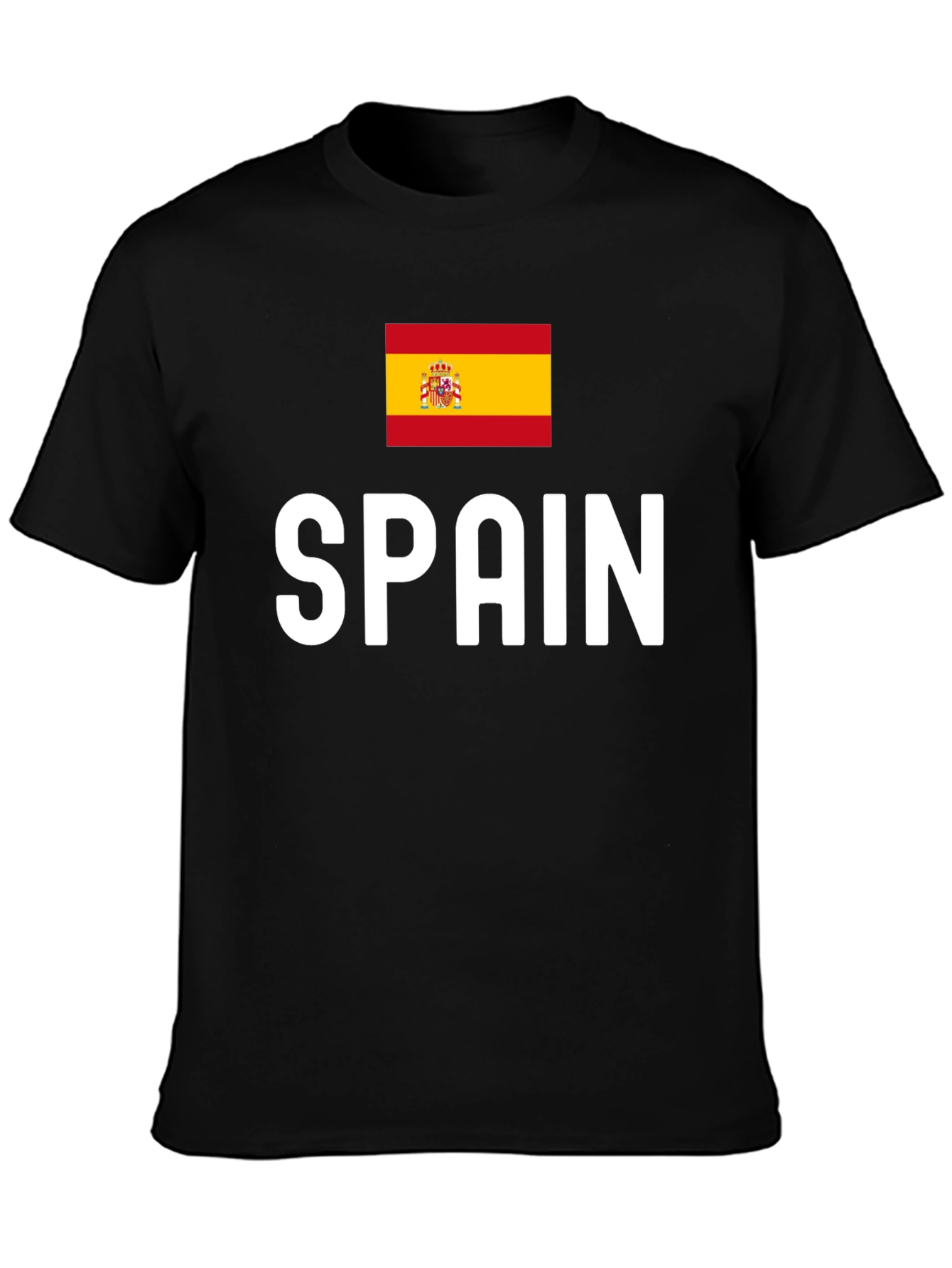 Spain Flag Graphic Tee - Black Cotton T-Shirt