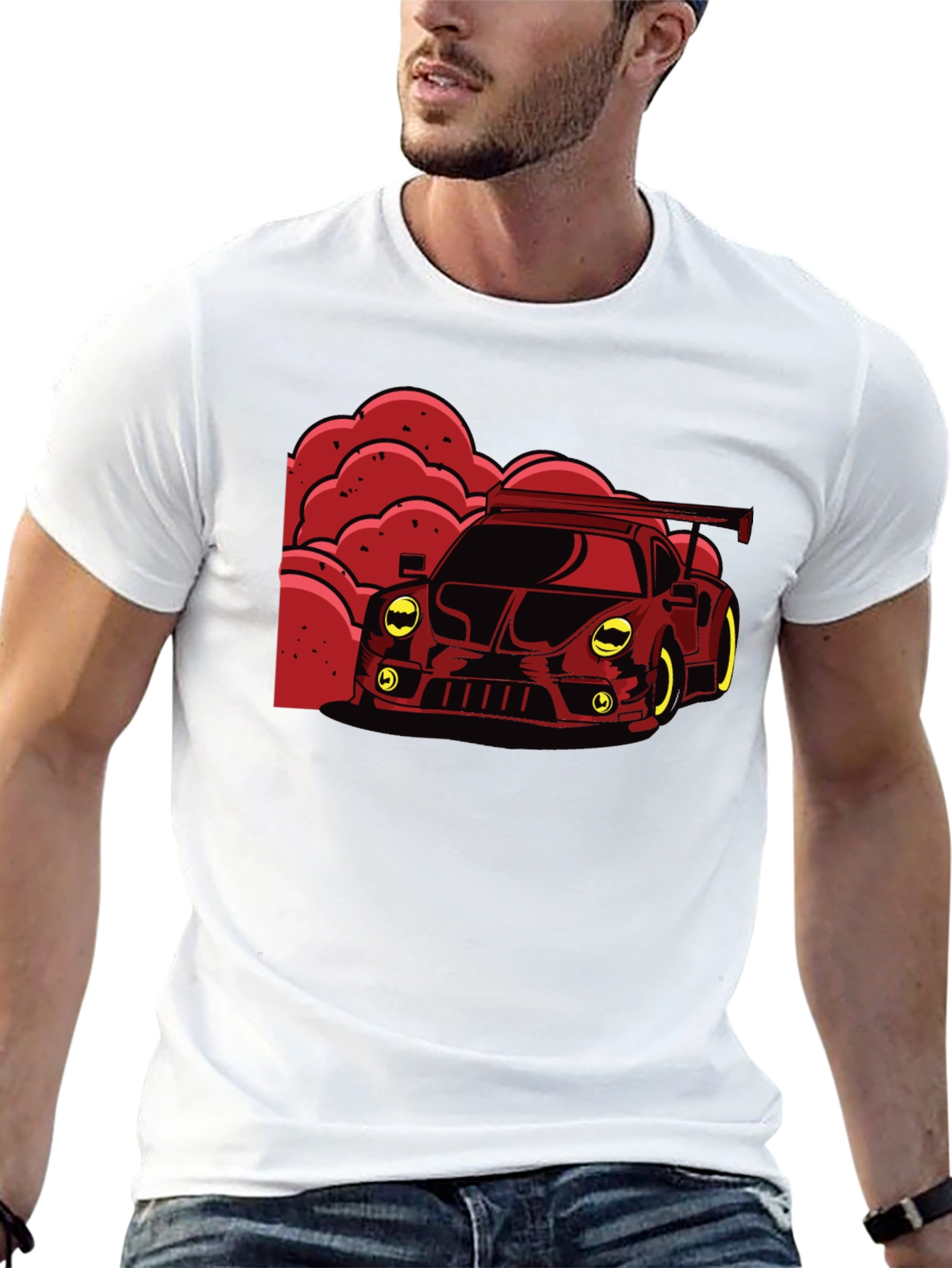 Red Race Car Graphic Black T-Shirt