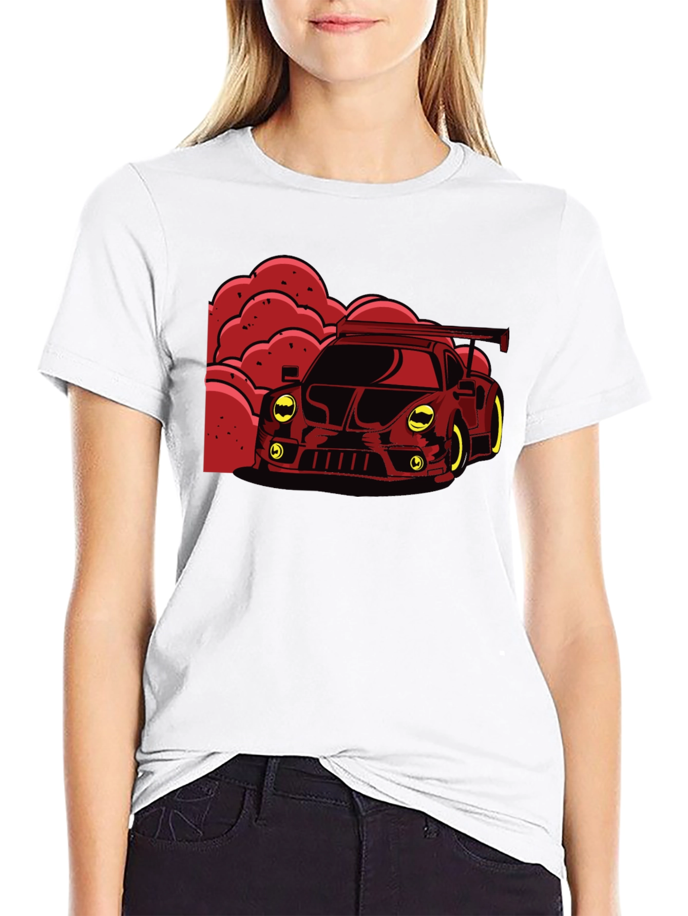 Red Race Car Graphic Black T-Shirt