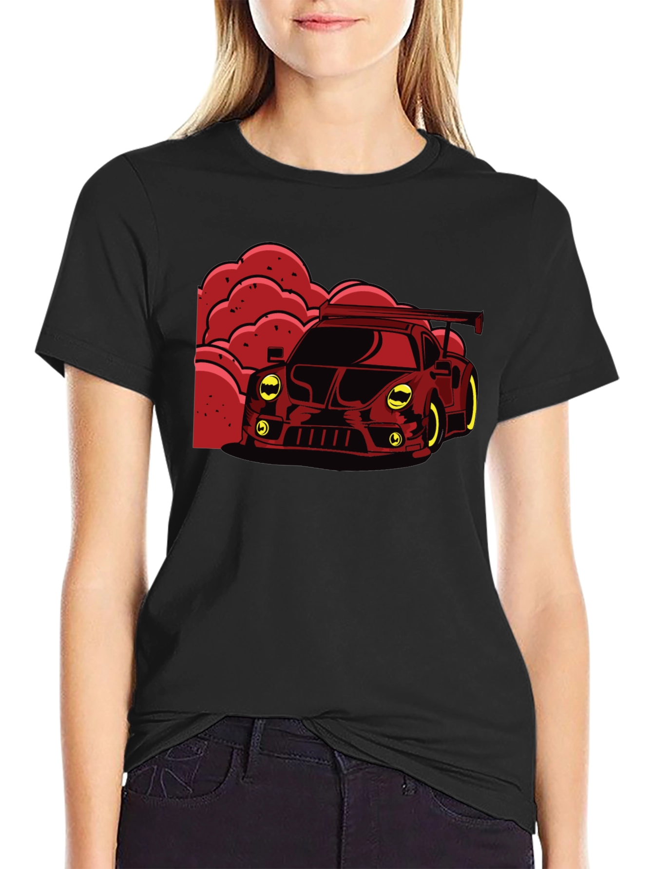 Red Race Car Graphic Black T-Shirt