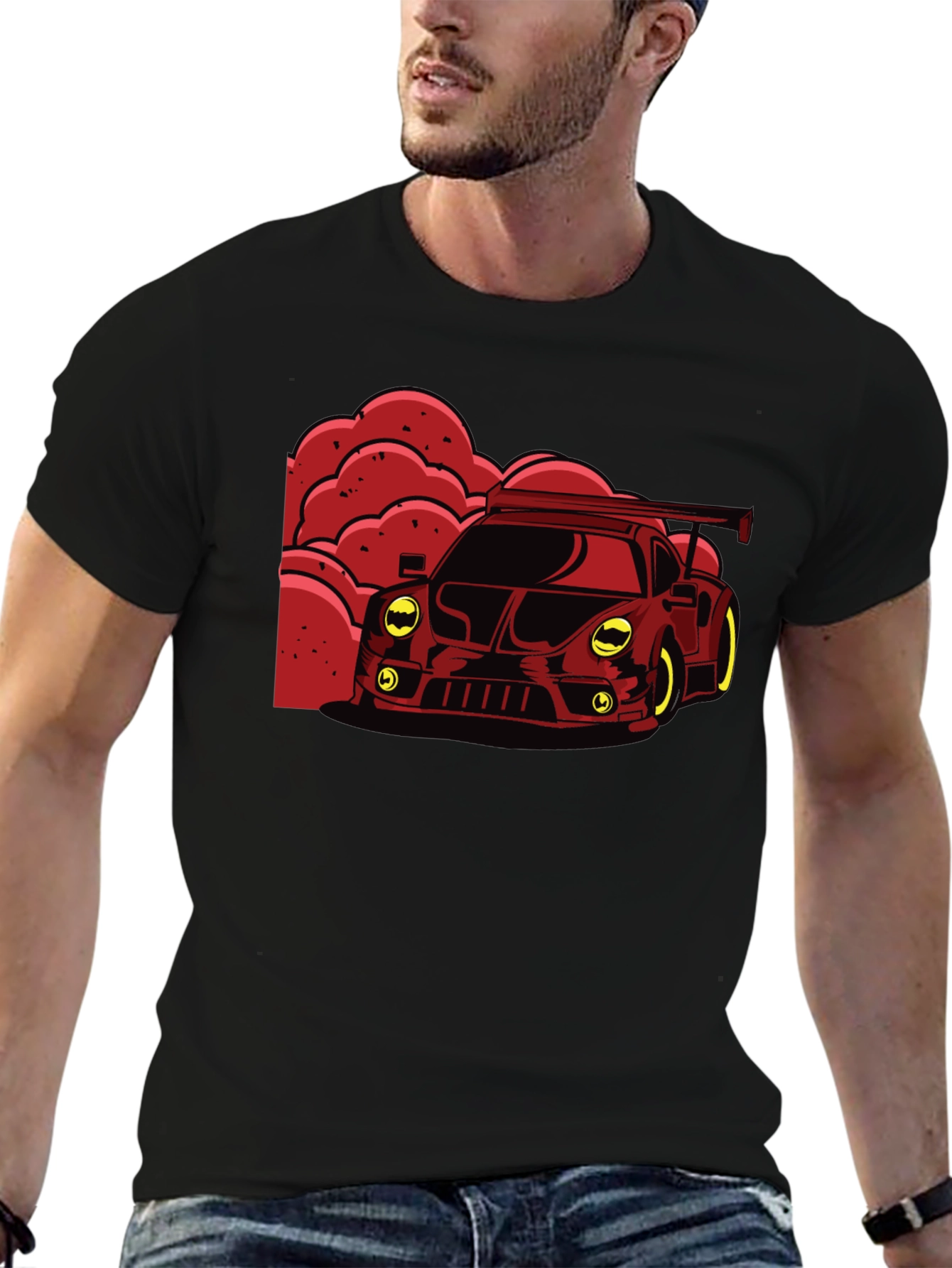 Red Race Car Graphic Black T-Shirt