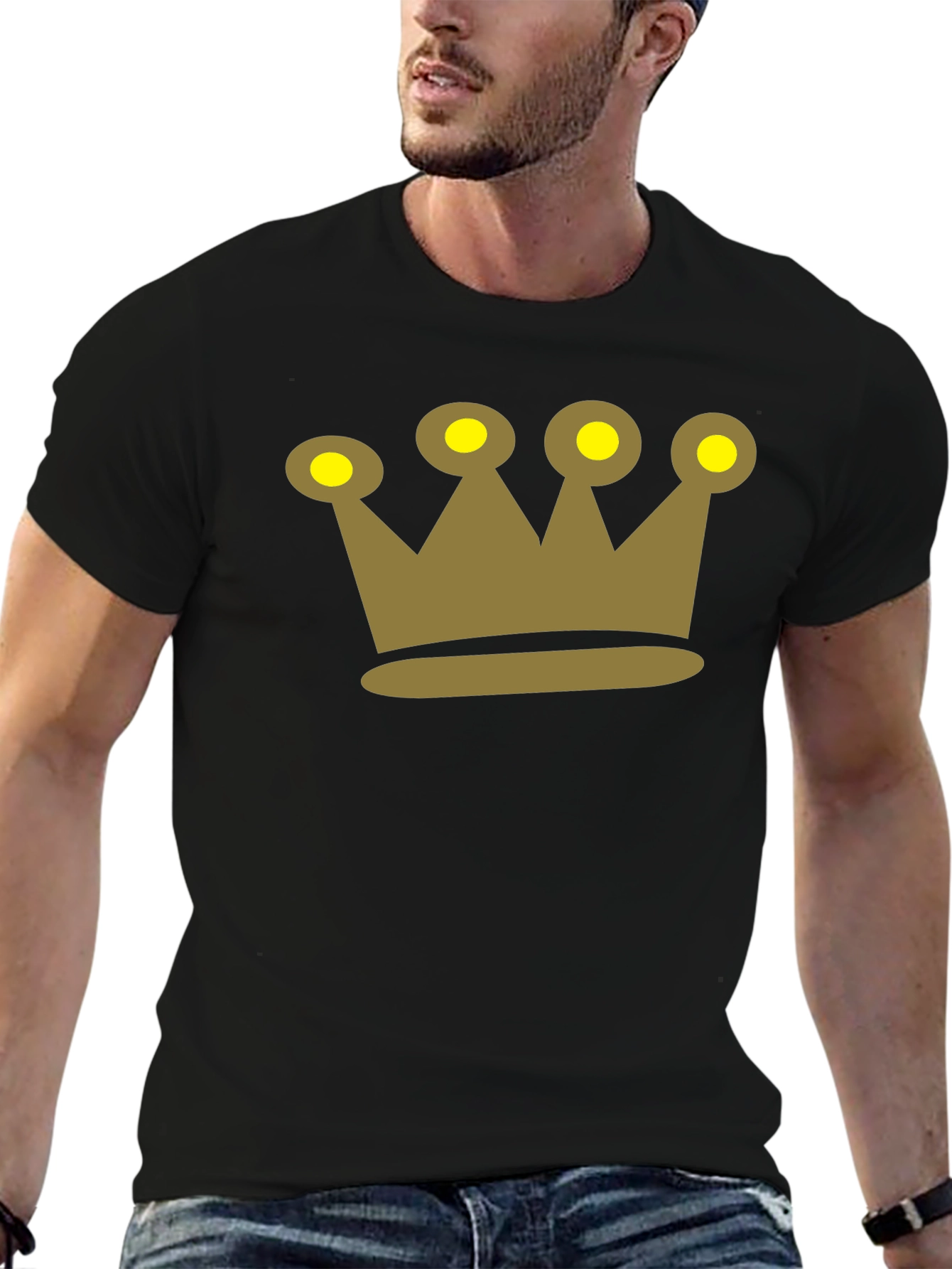 Crown Graphic Tee - Black Cotton Casual Shirt