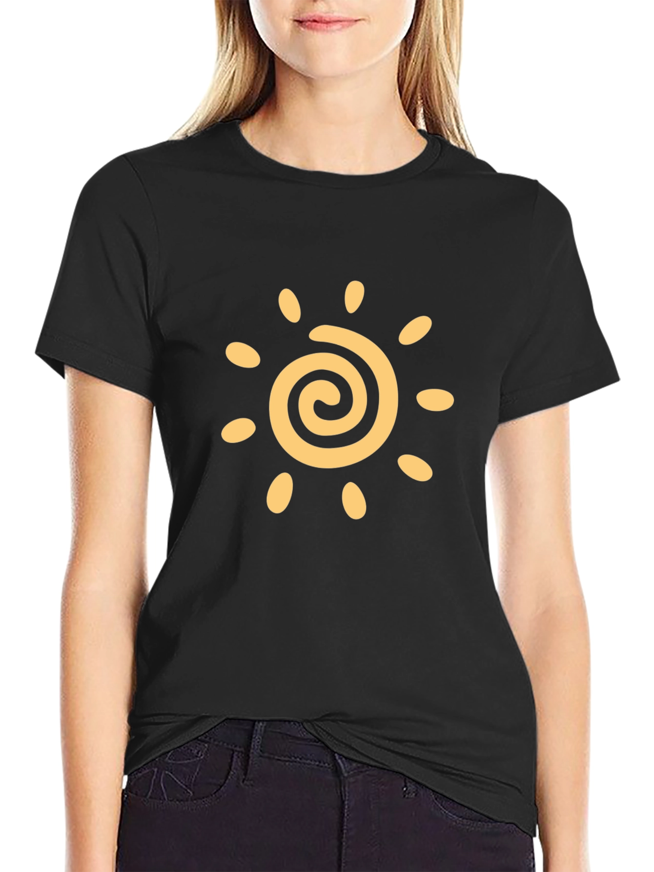 Black T-Shirt with Sun Graphic