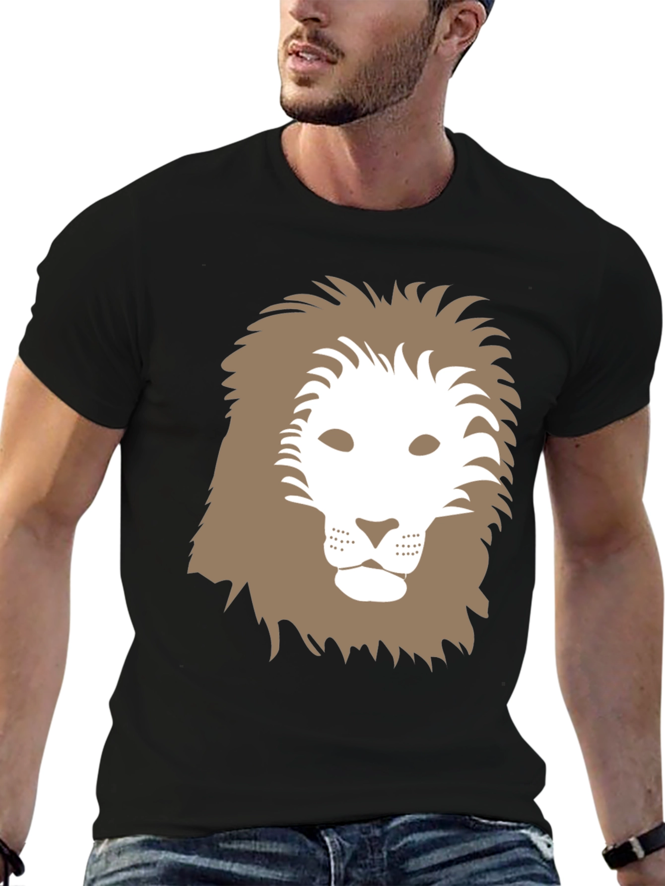 Lion Graphic Tee - Black Cotton Casual Shirt