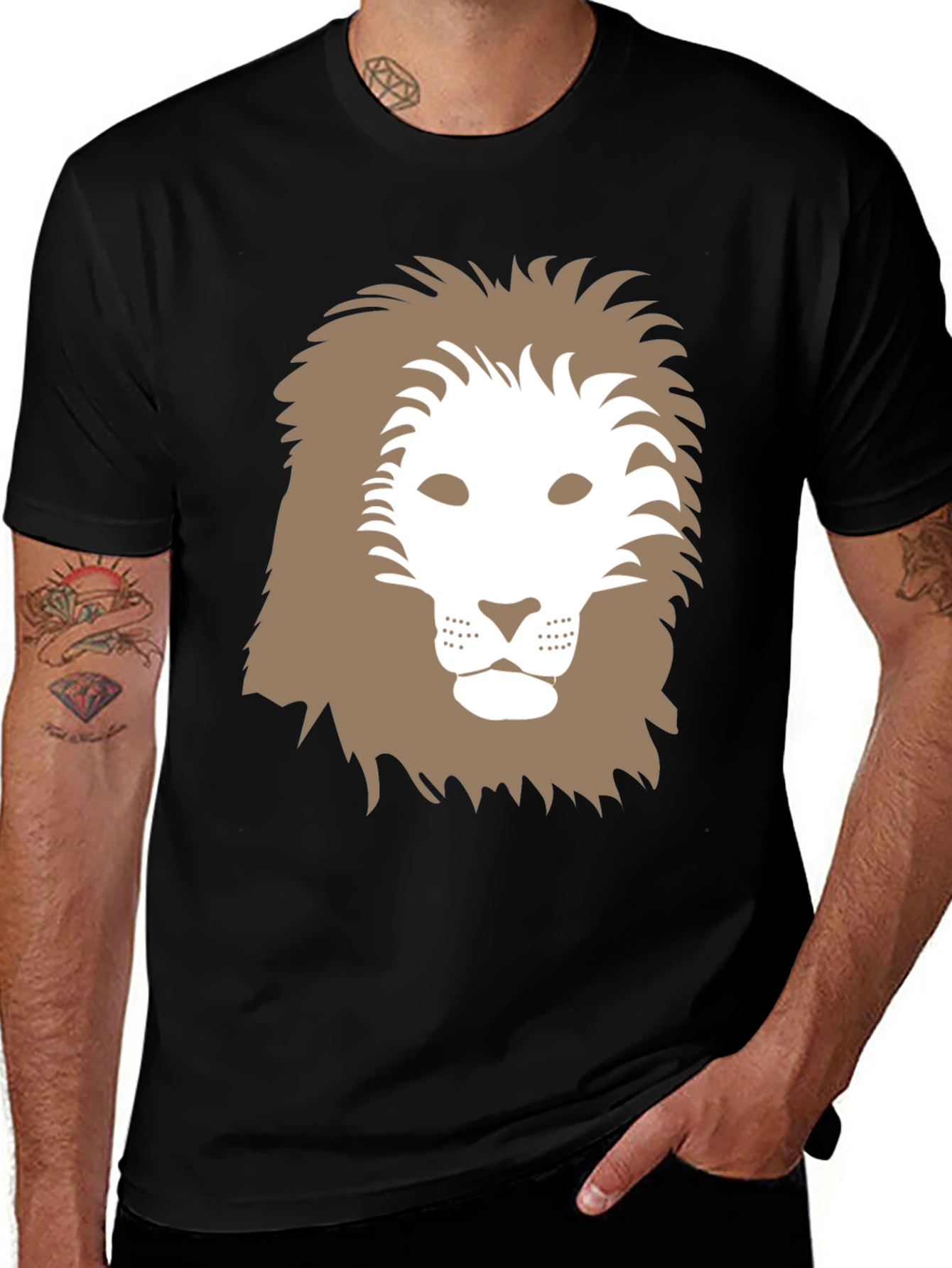 Lion Graphic Tee - Black Cotton Casual Shirt