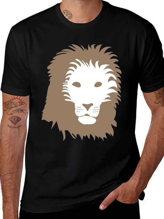 Lion Graphic Tee - Black Cotton Casual Shirt