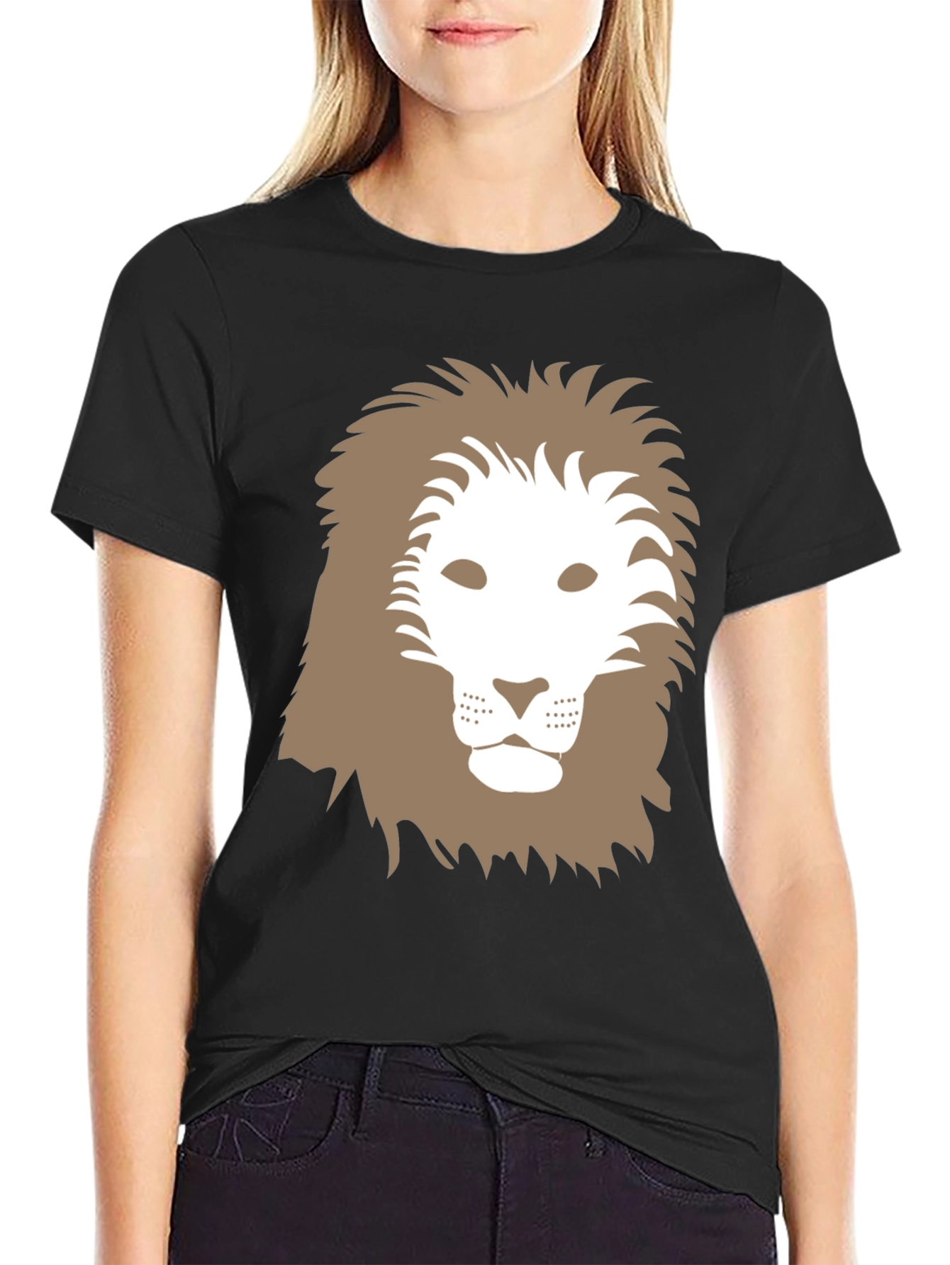 Lion Graphic Tee - Black Cotton Casual Shirt