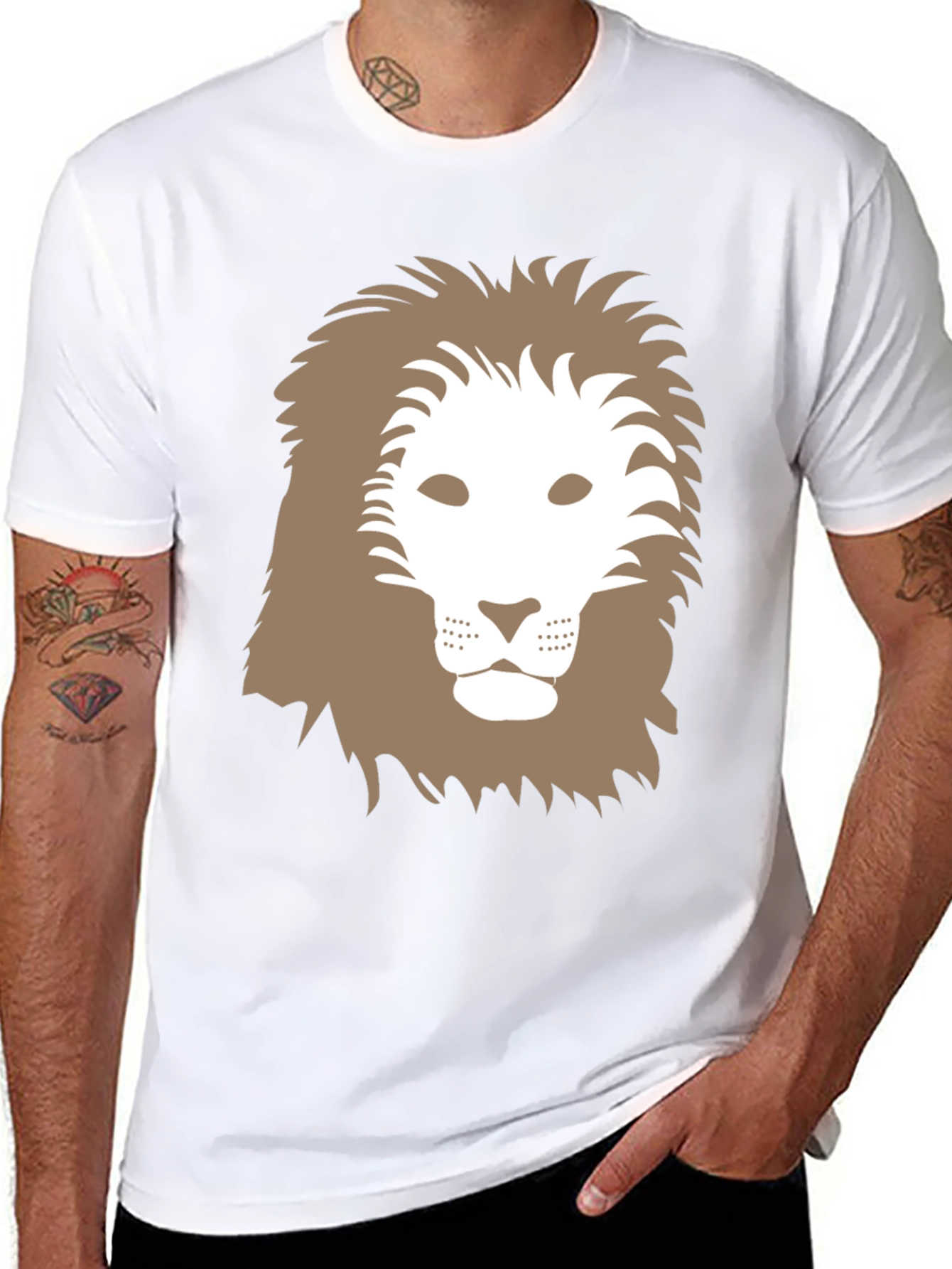 Lion Graphic Tee - Black Cotton Casual Shirt