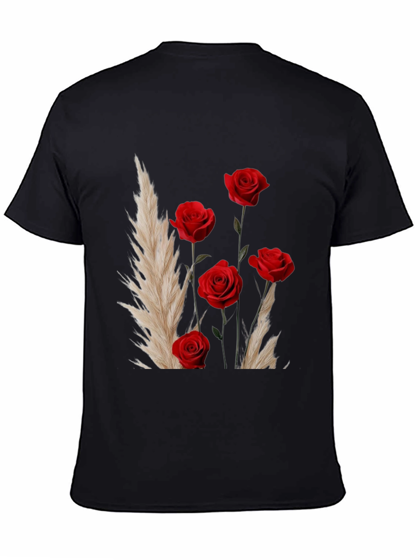 Floral Rose Bouquet Graphic Print Black T-Shirt