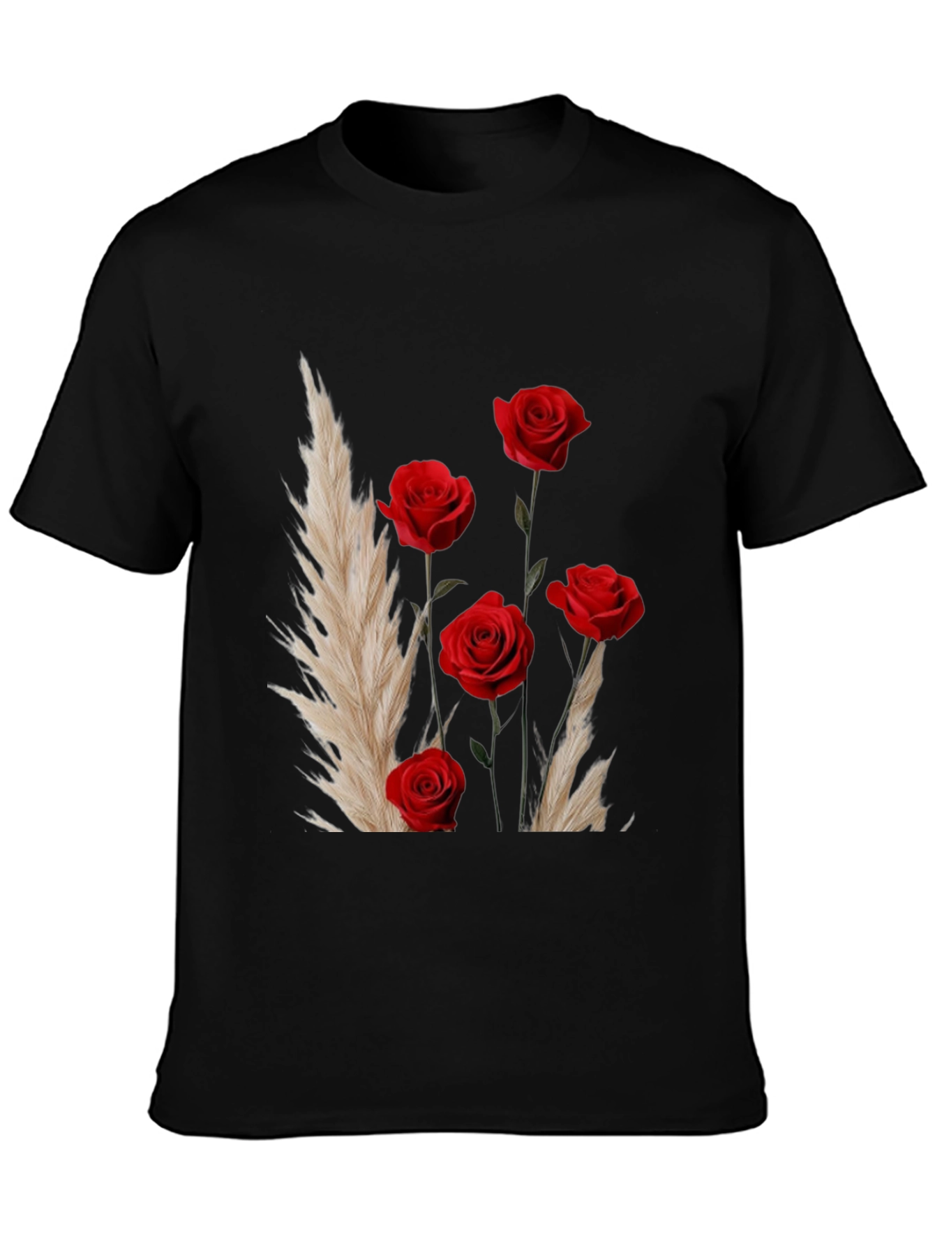 Floral Rose Bouquet Graphic Print Black T-Shirt