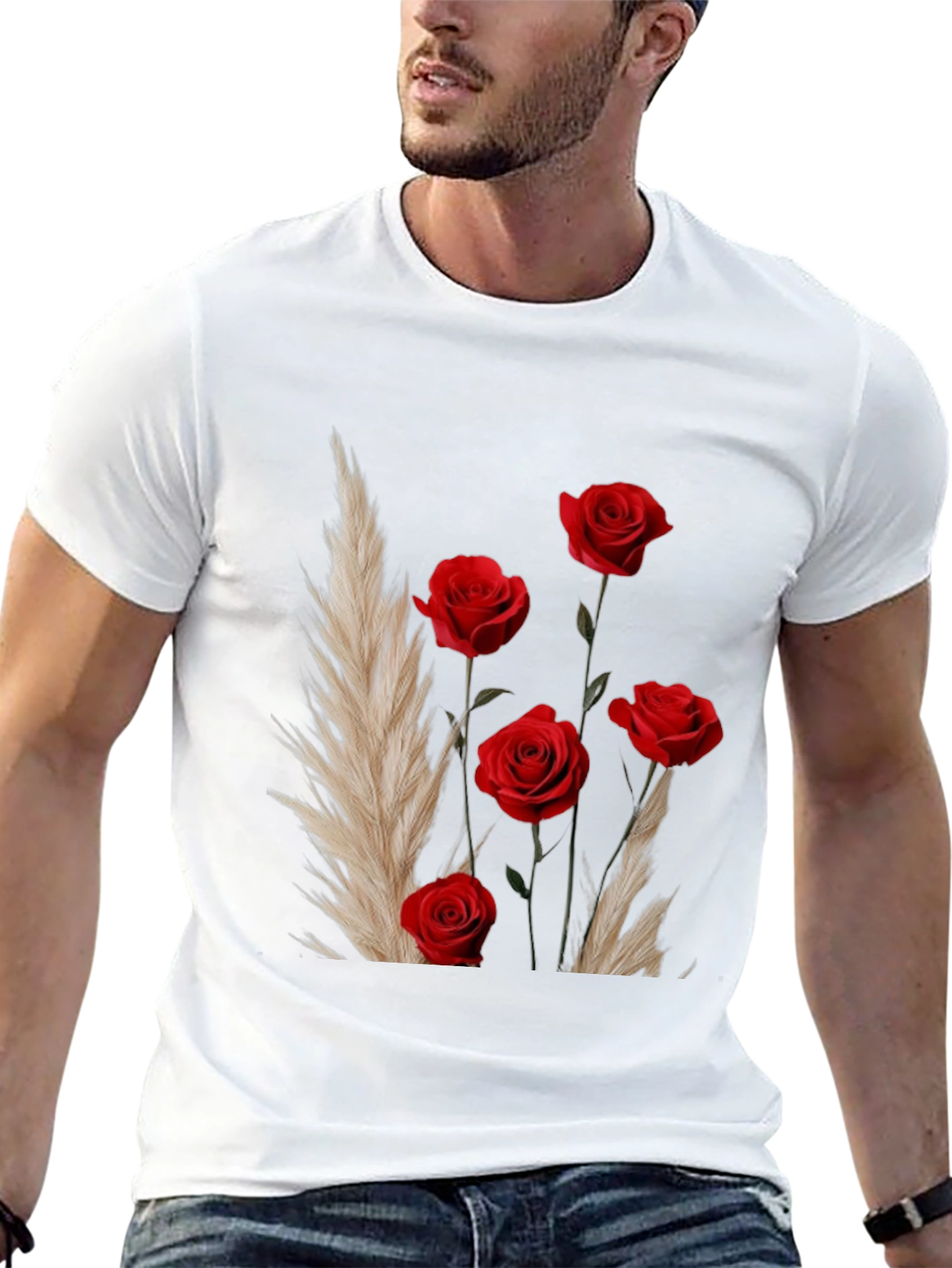 Floral Rose Bouquet Graphic Print Black T-Shirt