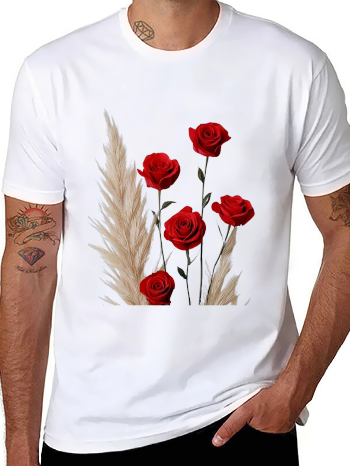 Floral Rose Bouquet Graphic Print Black T-Shirt