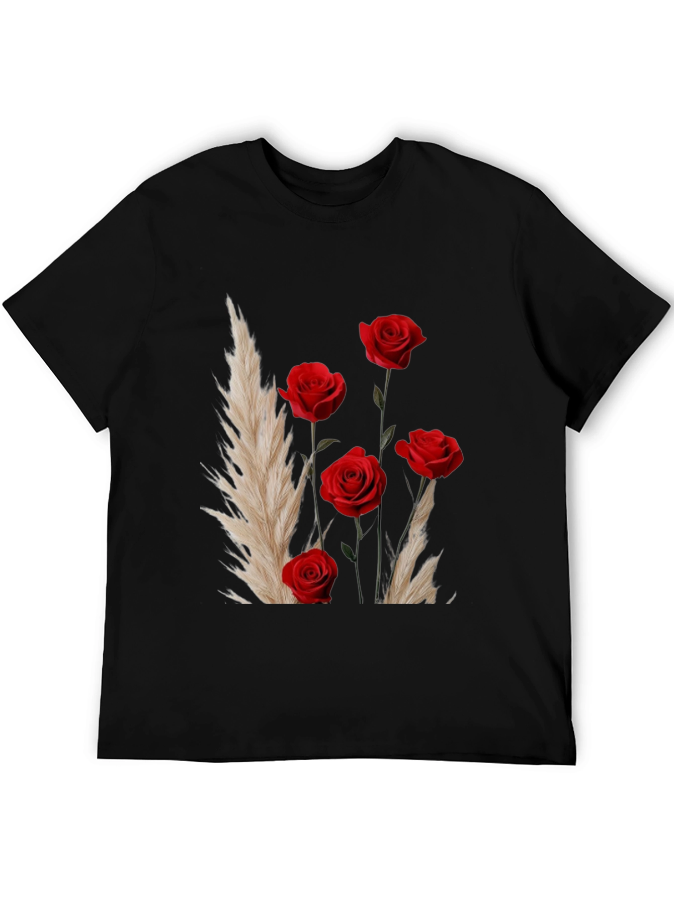 Floral Rose Bouquet Graphic Print Black T-Shirt