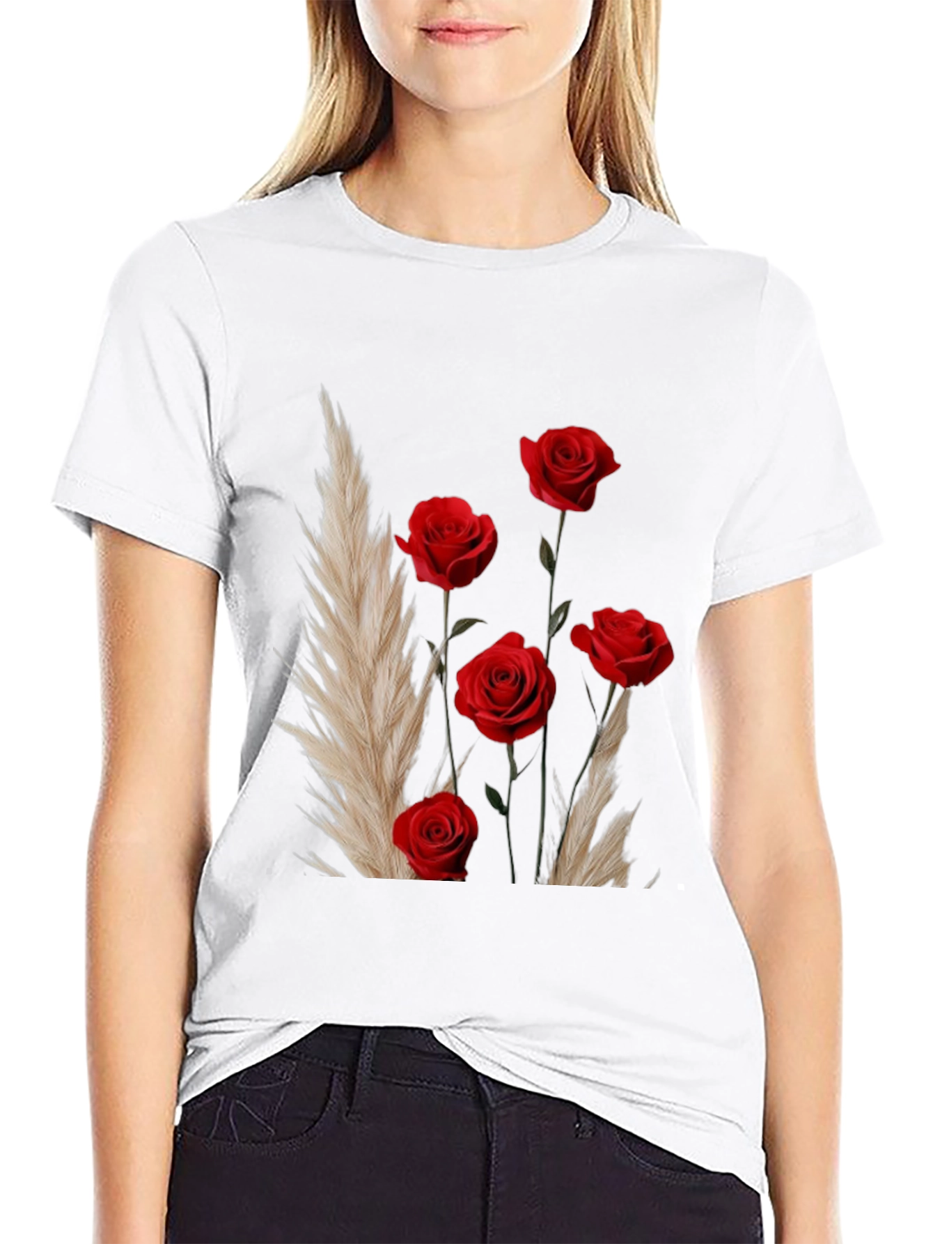 Floral Rose Bouquet Graphic Print Black T-Shirt