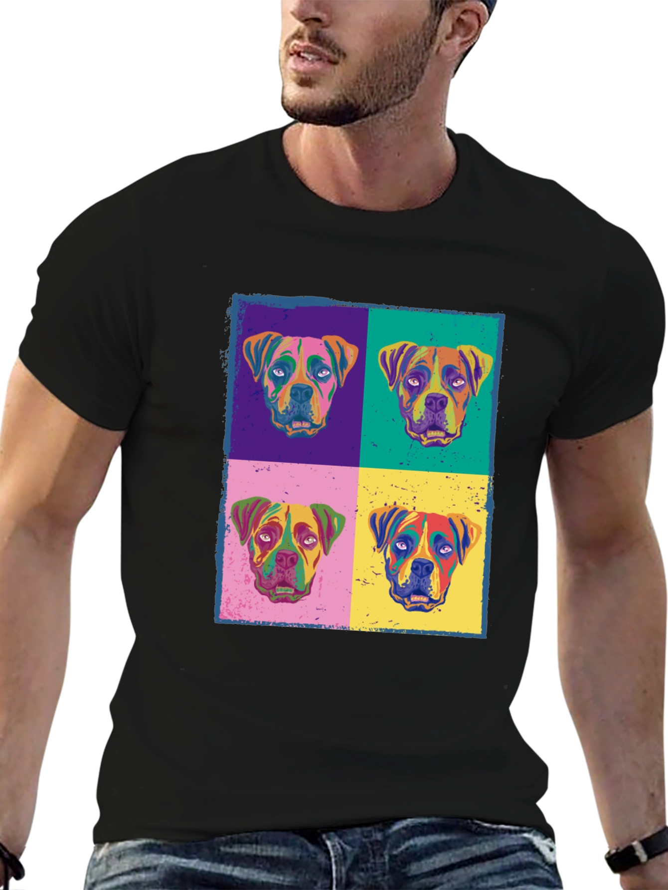 Dog Pop Art Print Black T-Shirt