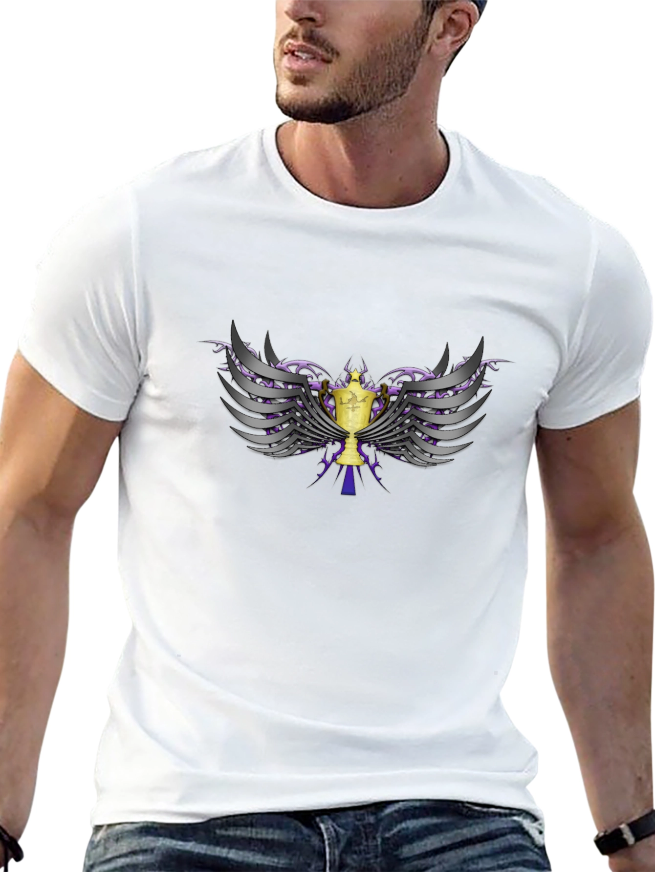 Winged Trophy Graphic Tee - Black Cotton Comfort