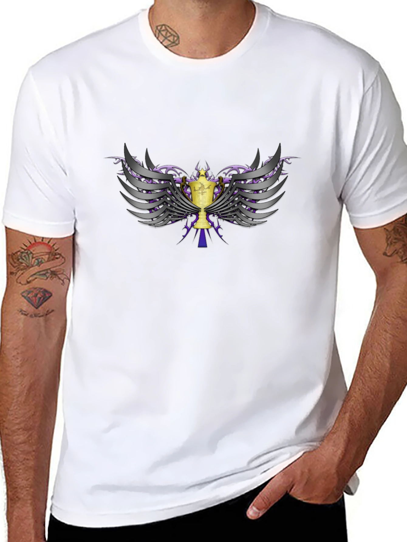 Winged Trophy Graphic Tee - Black Cotton Comfort