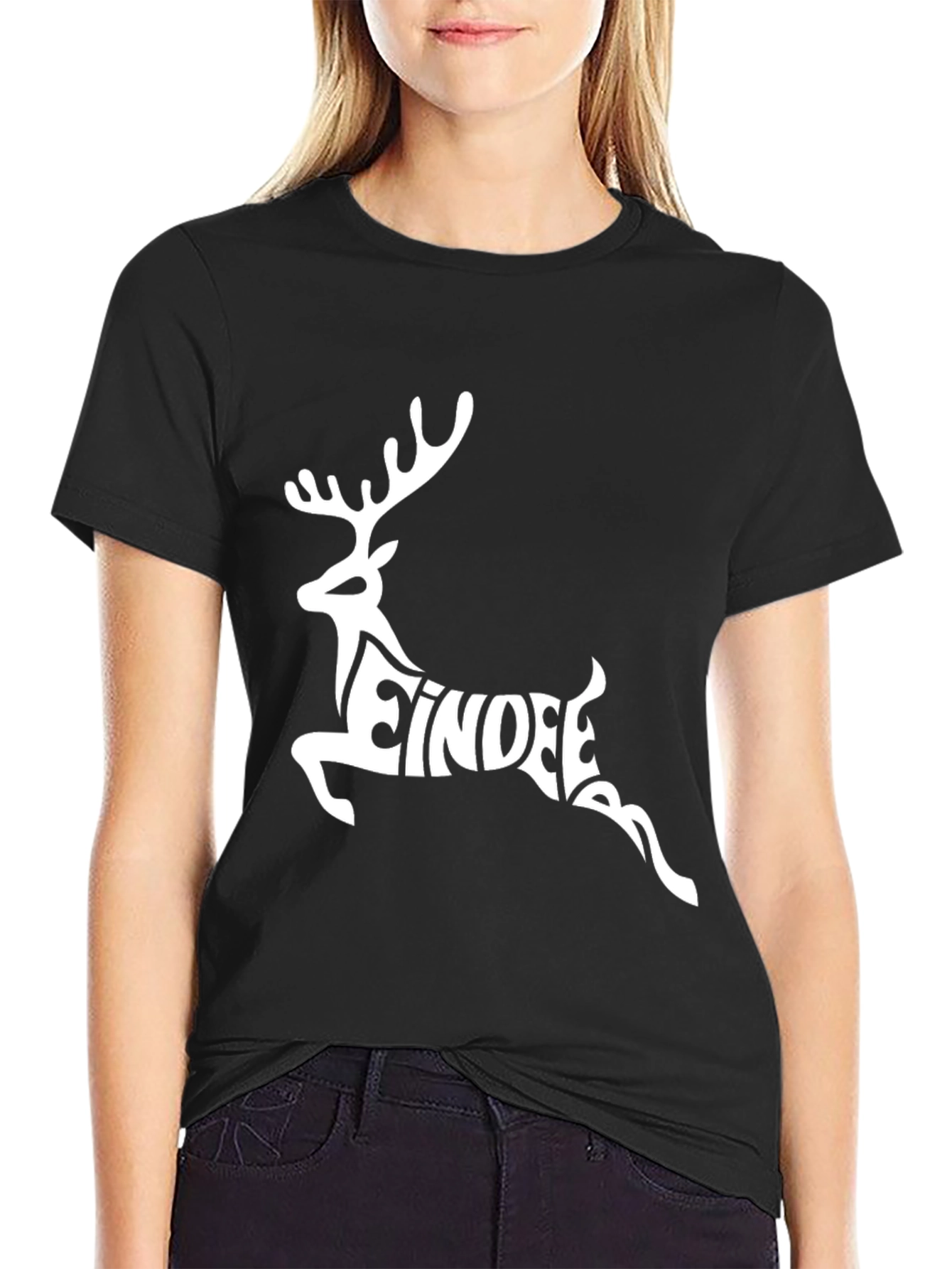 Festive Reindeer Graphic Tee - Black