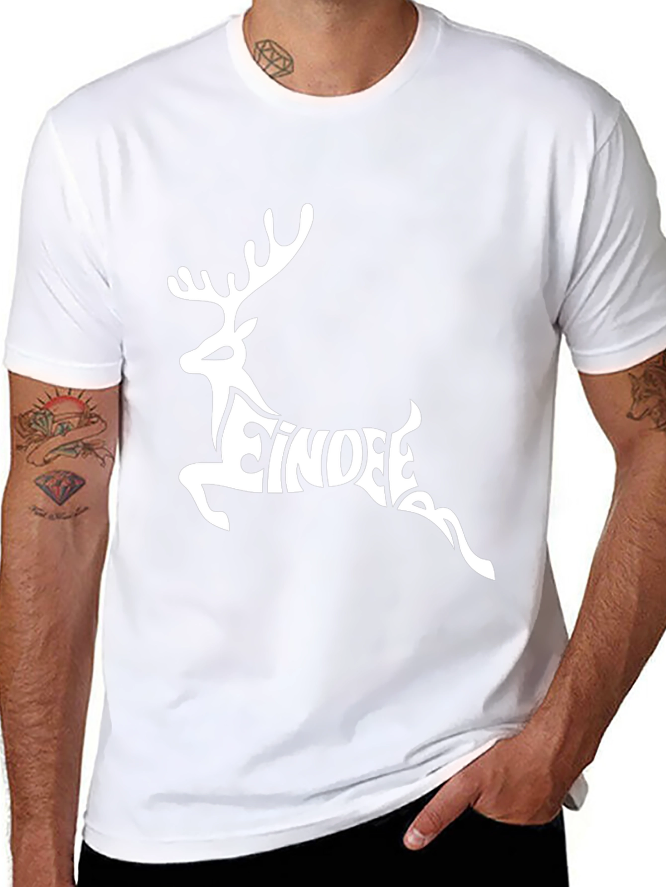 Festive Reindeer Graphic Tee - Black
