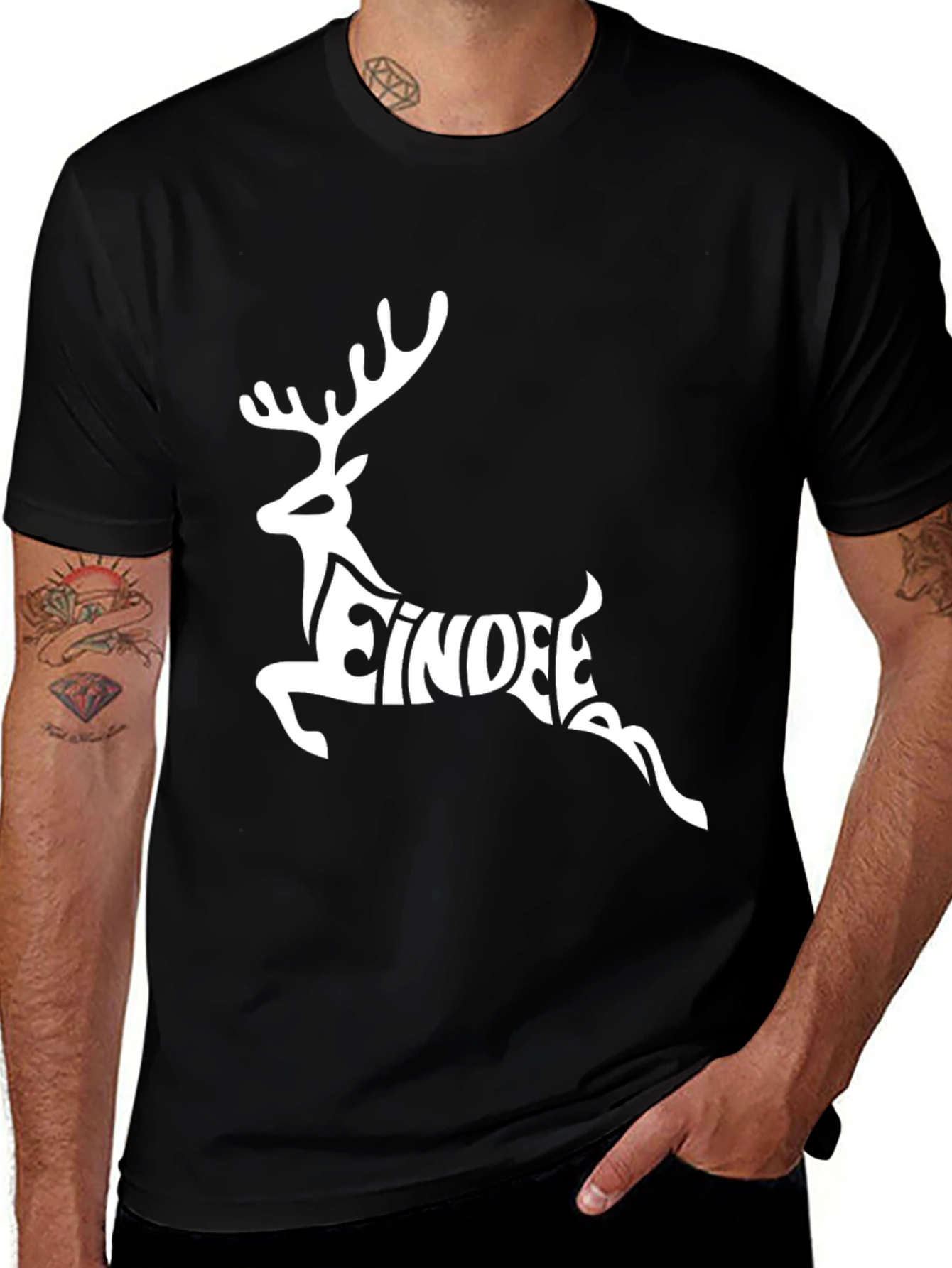 Festive Reindeer Graphic Tee - Black