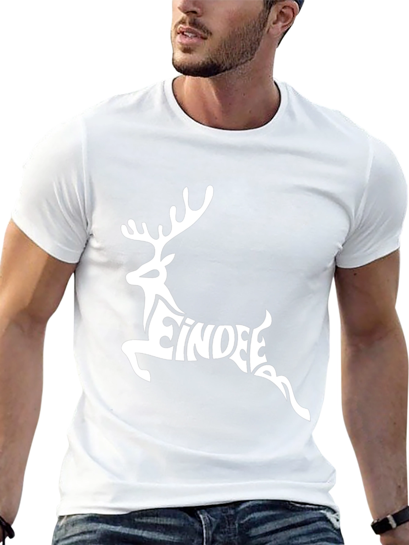 Festive Reindeer Graphic Tee - Black