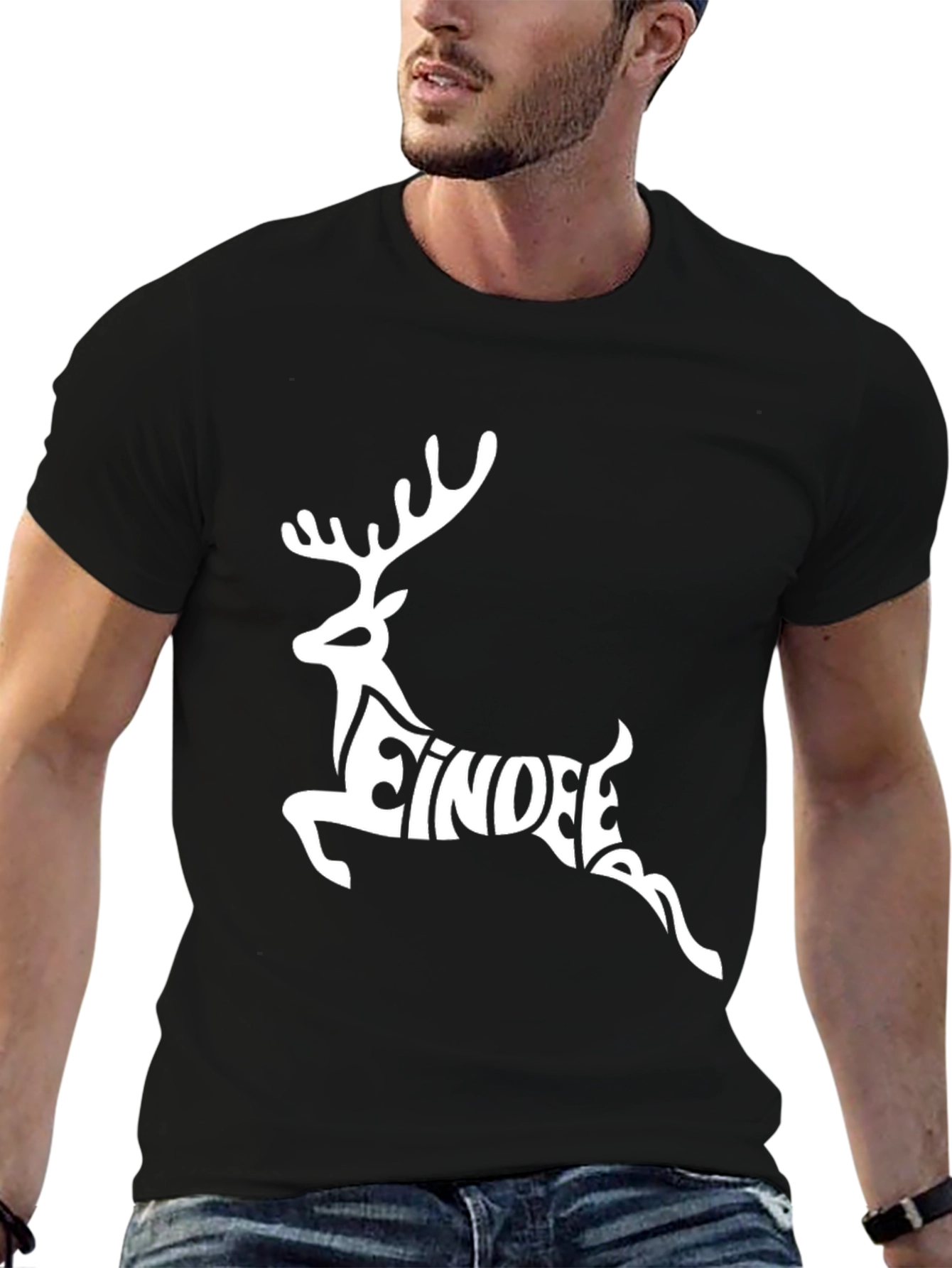 Festive Reindeer Graphic Tee - Black