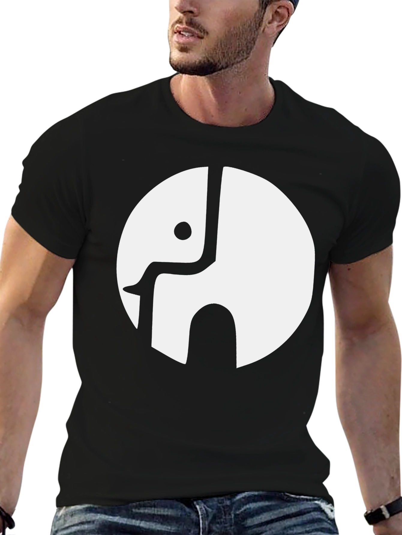 Abstract Elephant Graphic Print Black T-Shirt