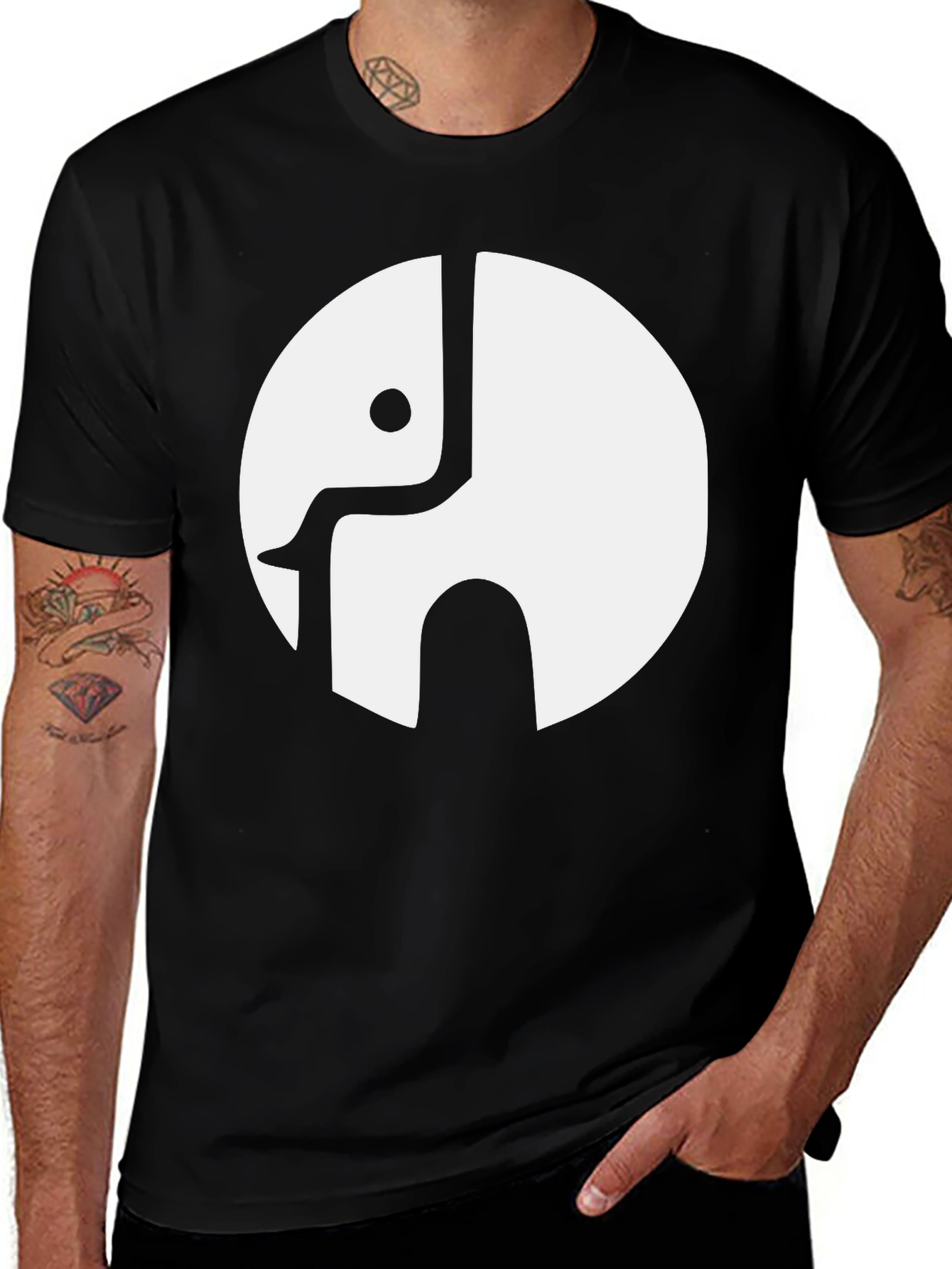 Abstract Elephant Graphic Print Black T-Shirt